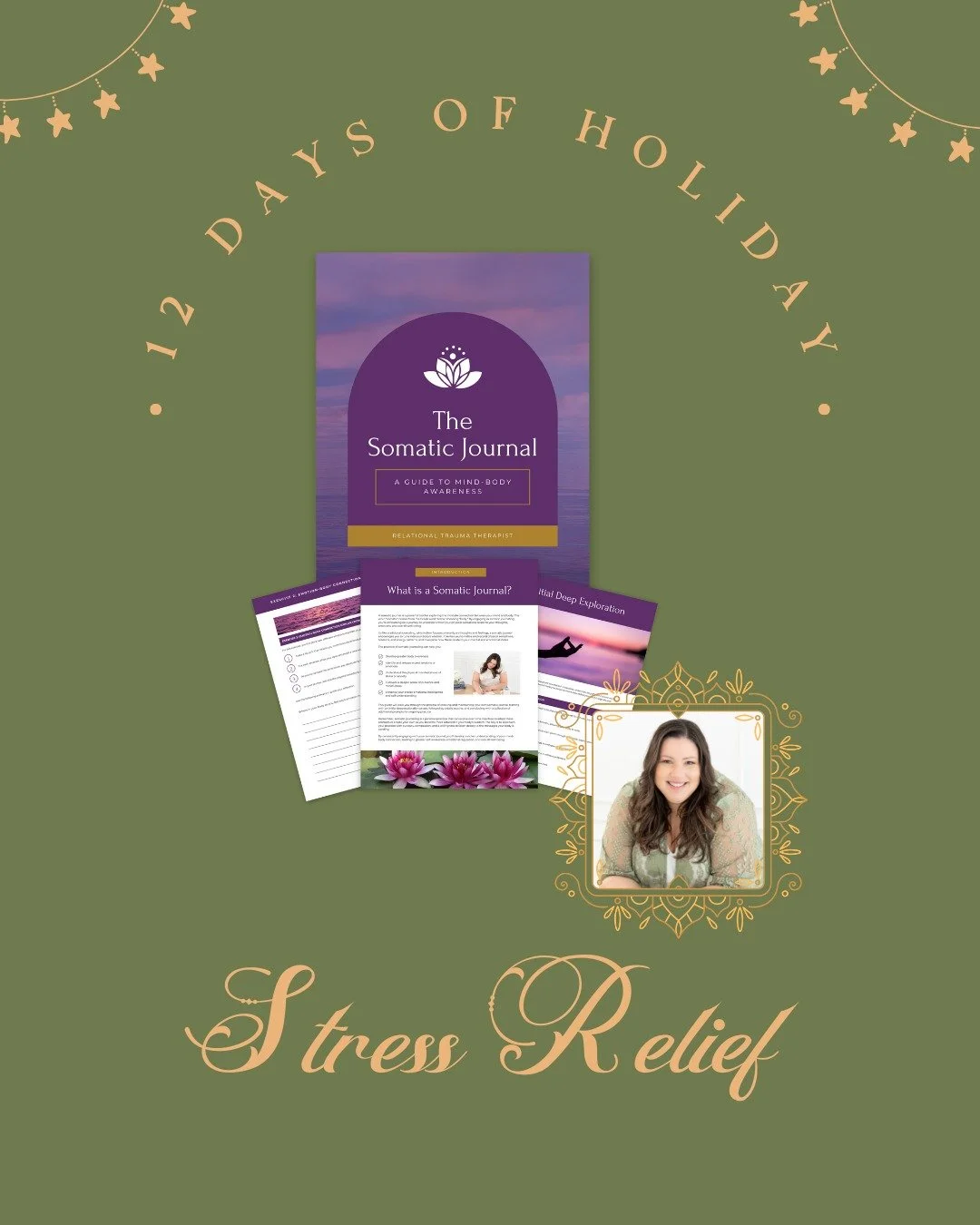On the seventh day of Holiday Stress Relief, Dr. Katia Arroyo Carrion, relational trauma therapist, is gifting you with The Somatic Journal, a Guide to Mind-Body Awareness.

This restorative practice is designed to help you slow down and notice what 
