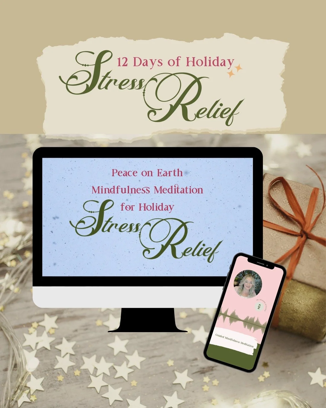 On the eleventh day of Holiday Stress Relief, I&rsquo;m back with another restorative practice for you. I&rsquo;m gifting you with my Peace on Earth Mindfulness Meditation, guided video and audio meditations.

This practice is designed to help you sl