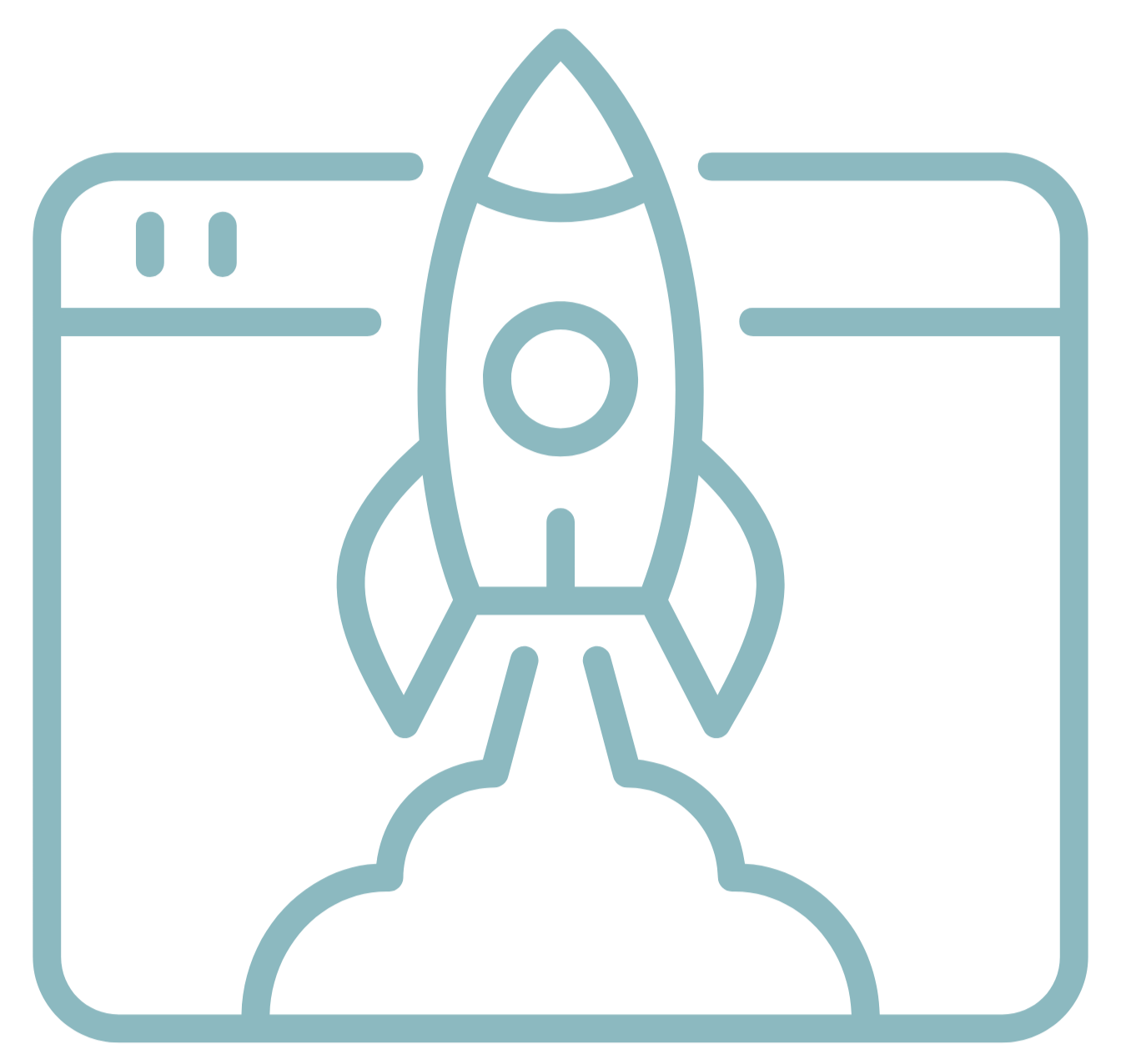 Innovation and launch strategy icon representing new ideas, product launches, brand development, and business growth initiatives.