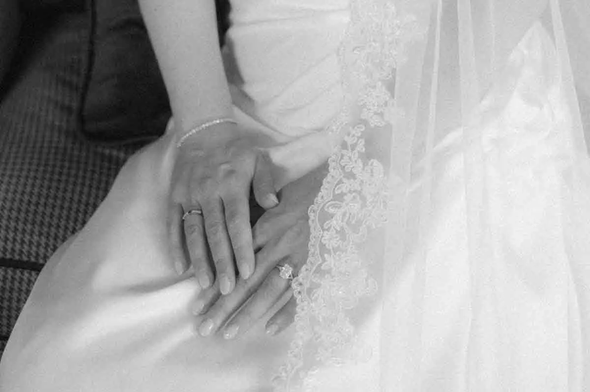 Bride soaking in a moment of quiet before her first look at Fox Briar Farm