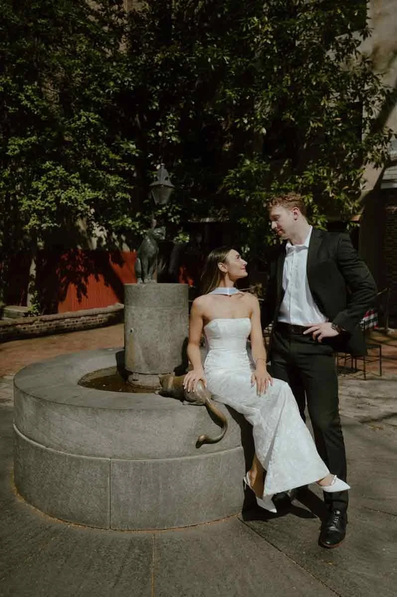 Engagement portrait in Old City Philadelphia with brick and colonial architecture
