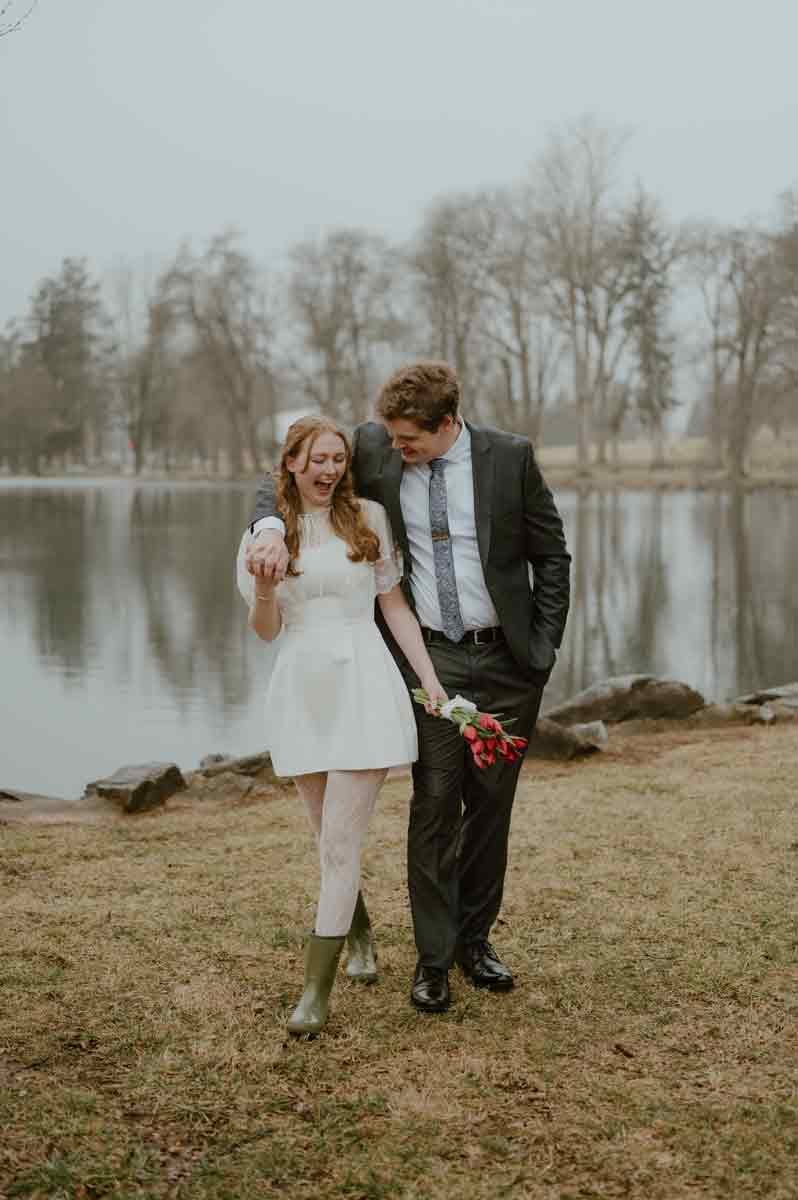 Bride in simple wedding dress during Long’s Park portraits in Lancaster