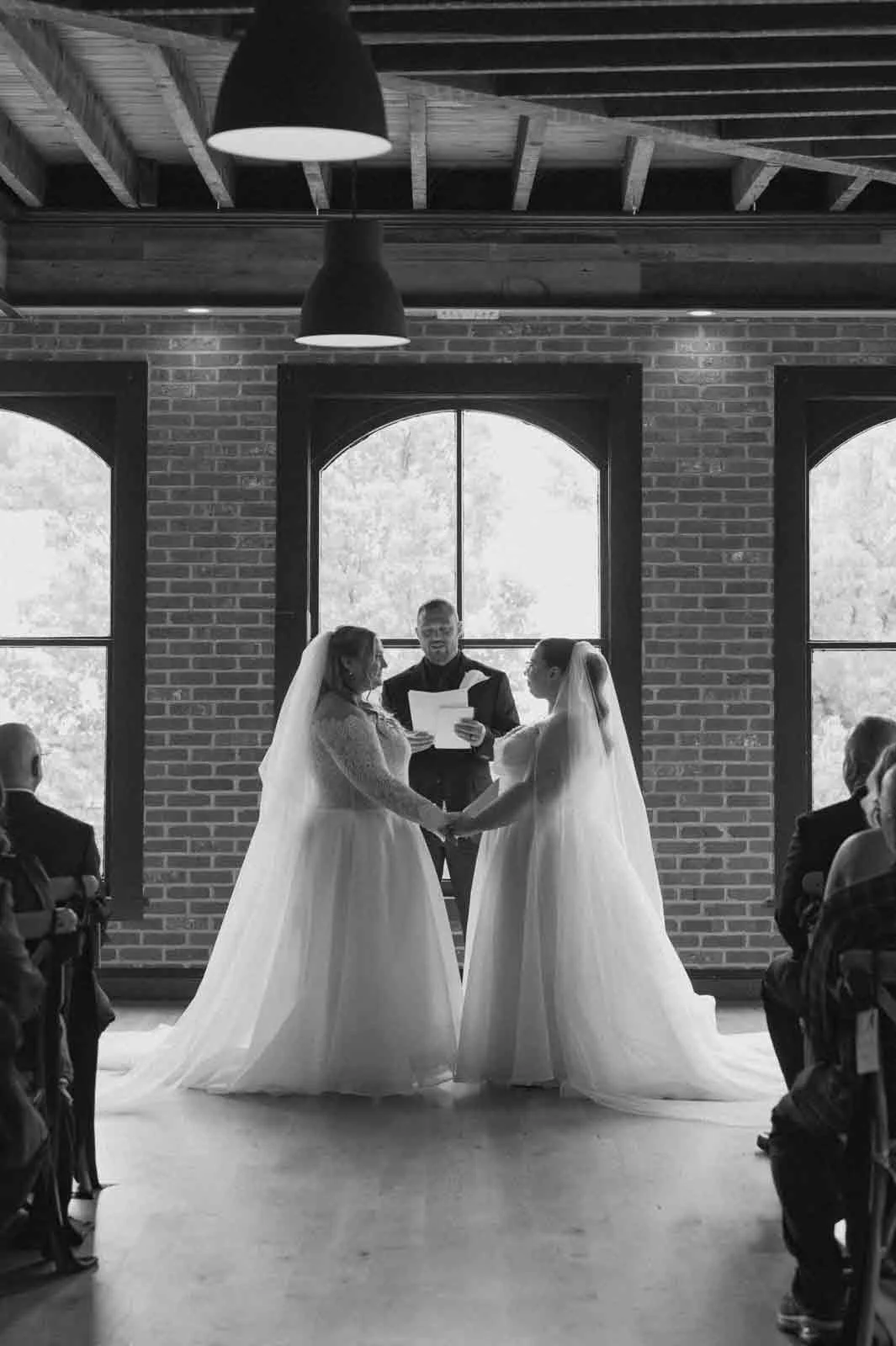 Minimalist black and white wedding ceremony design at Iron Front