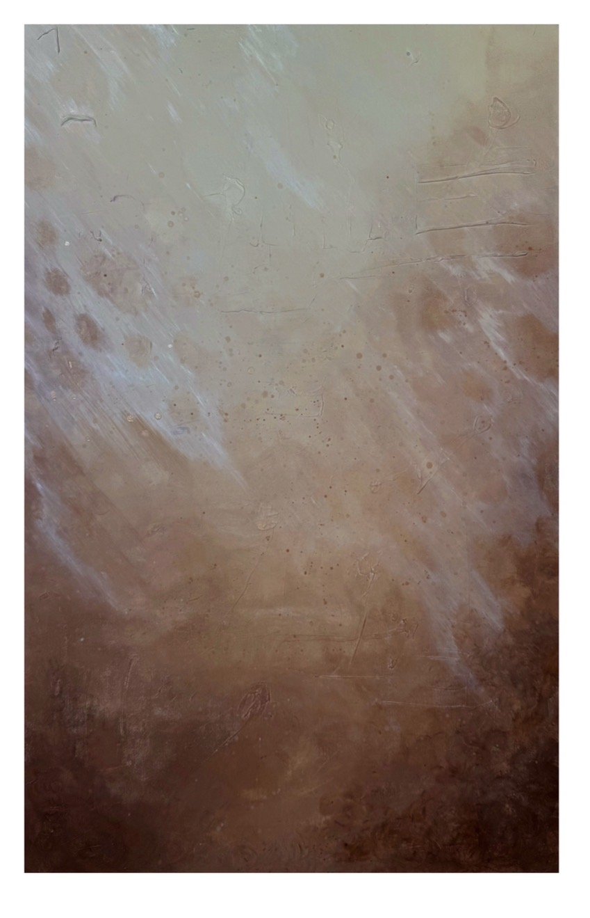 Close-up of a scratched and stained concrete or stone surface with various marks and discolorations.