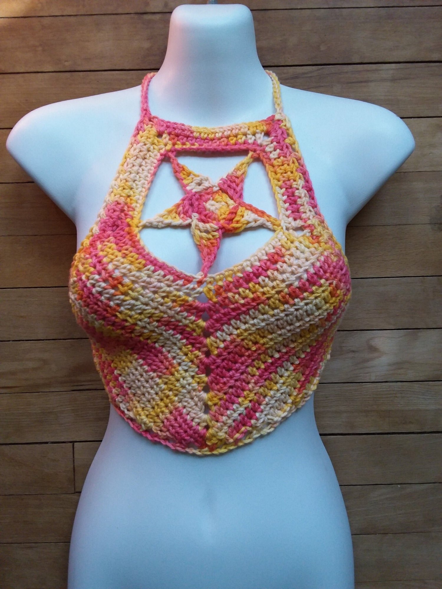 Women Sexy Crochet Halter Bra Crop Top Multicolor Crystal Beaded