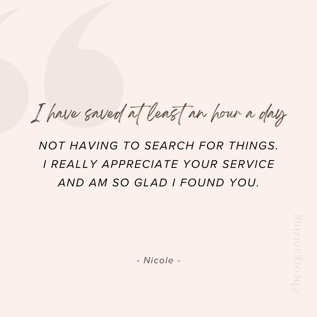 &quot;I have saved at least an hour a day not having to search for things.  I really appreciate your service and am so glad that I found you.&quot;⁠
⁠
- Nicole⁠
⁠
⁠
⁠
⁠
⁠
⁠
⁠
#thankyou #testimonial #organization #focus #prioritize organizedlife #plan