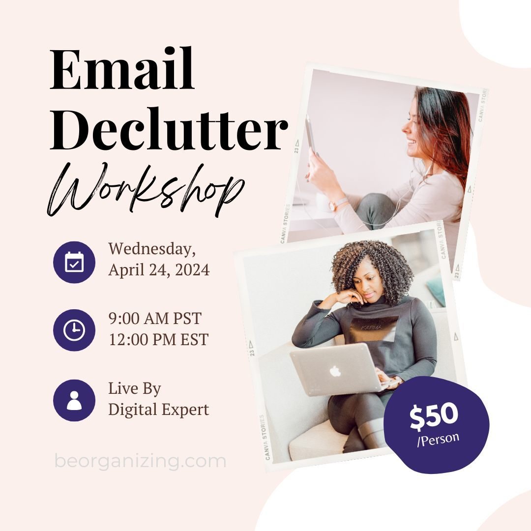 LIMITED SPOTS LEFT: Join us for our Email Declutter Workshop! On Wednesday, April 24th!⁠
⁠
This 1-hour live workshop is hosted by two of our expert digital organizers. They will leave you with actionable steps to manage your inbox. Don&rsquo;t miss o