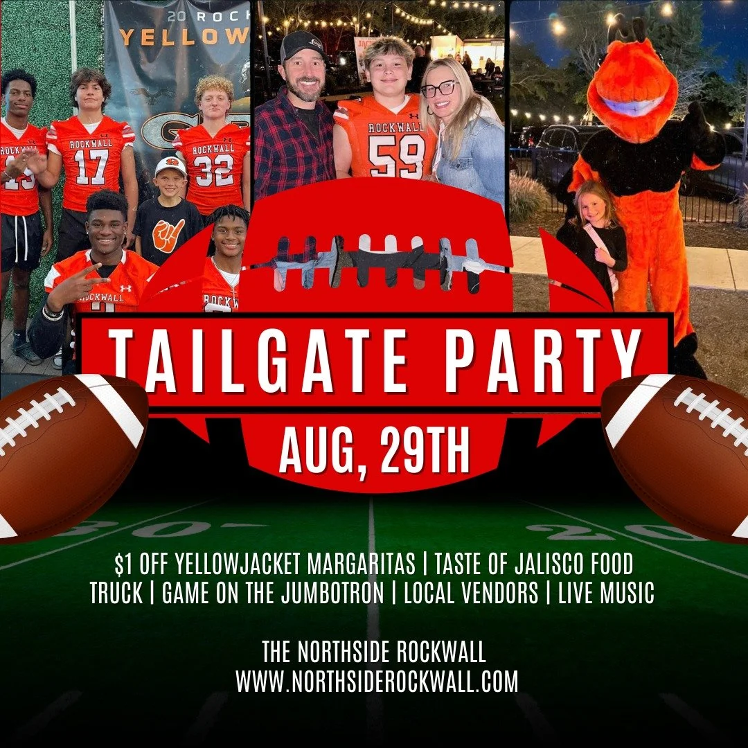 🎉🏈 Tailgate Time at The Northside! 🏈🎉
We're kicking off the season the best way we know how...with Rockwall High School Football on the jumbotron! 🙌
Join us for our Tailgate Party on Friday 8/29 featuring:
🌮 Delicious eats from food trucks
🍹