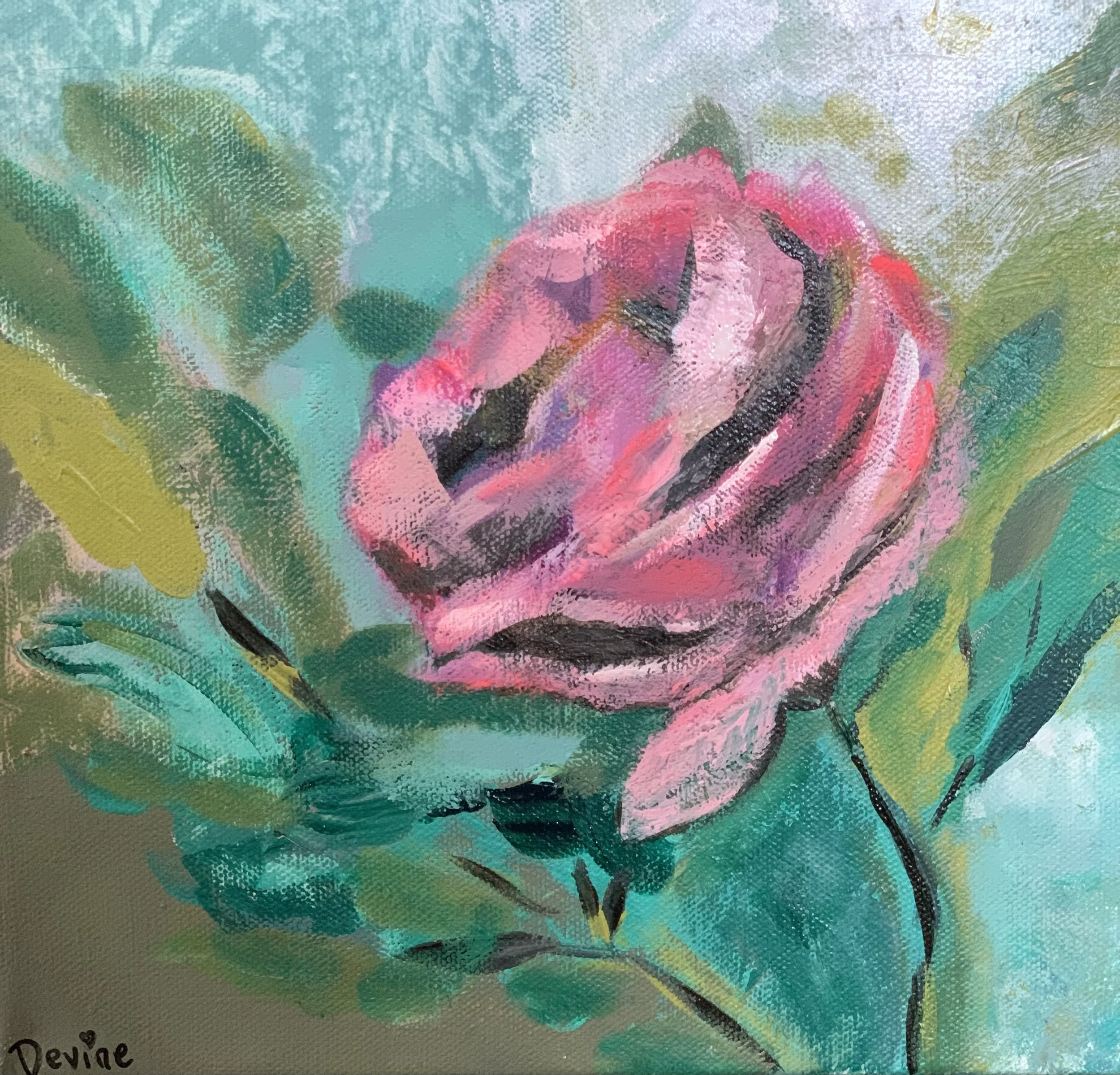 ROSE
10 by 10 original acrylic painting by Diane Catherine on gallery wrapped canvas