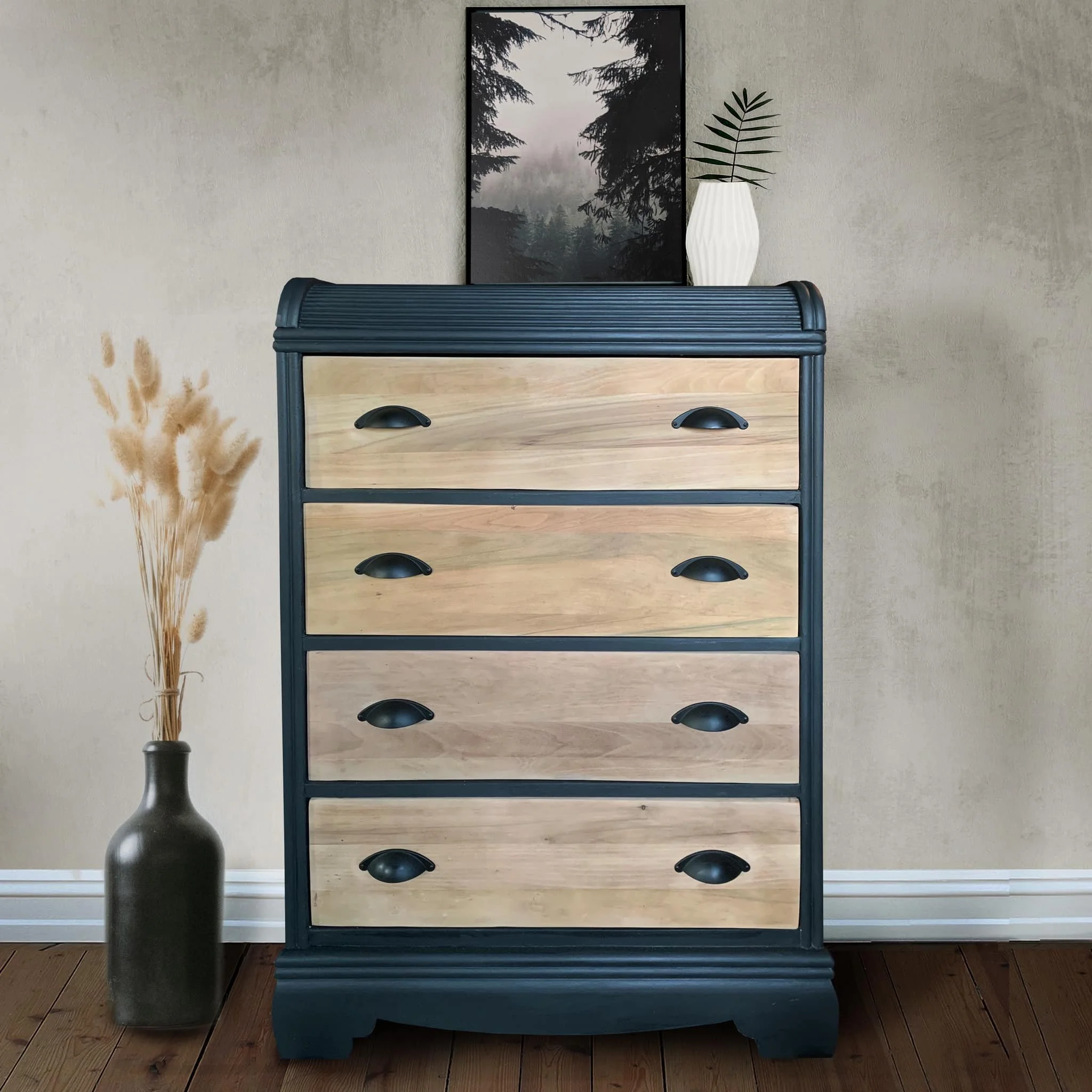 neutral custom dresser hand painted and stained