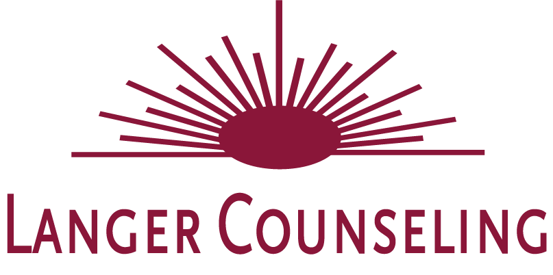 Langer Counseling Logo with a stylized sunrise above the text 'Langer Counseling' in burgundy color.
