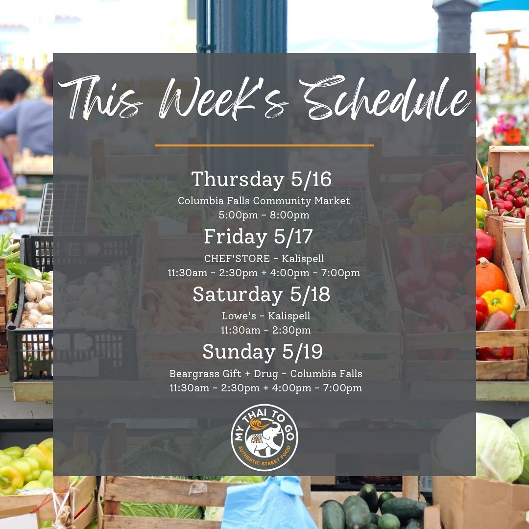 🇹🇭This Week&rsquo;s Schedule🇹🇭

📍Thursday @cfcommunitymarket 

📍Friday @usfchefstore 

📍Saturday @loweskalispellmt

📍Sunday @beargrass_gift_and_drug