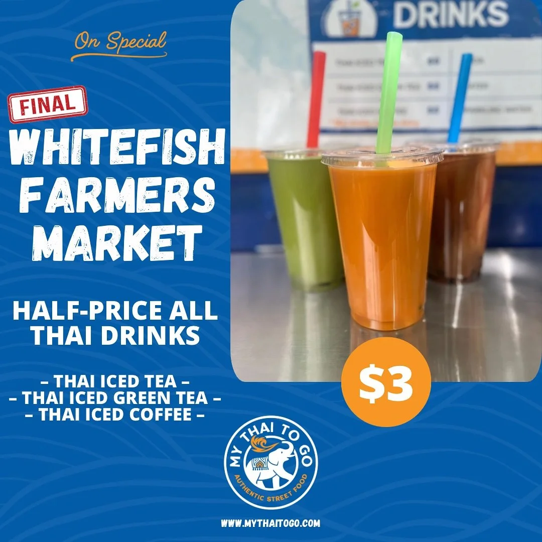 It&rsquo;s the final market of the season! Come celebrate the last piece of summer with some Thai food and a half-price Thai Iced Tea, before iced drinks go out of style for the winter. 🇹🇭