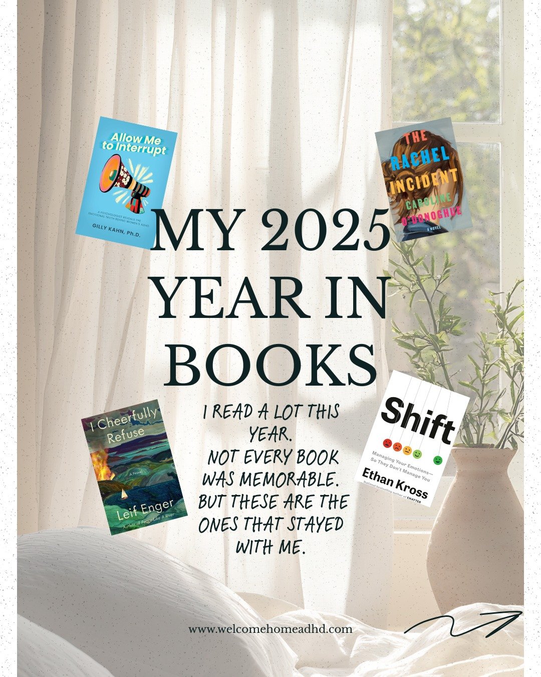 2025: My Year in Books

I read a lot this year.
Not every book stuck&mdash;but some did.
These are the ones I&rsquo;m still thinking about.

Fiction, non-fiction, big emotions, new ideas, stories that pulled me all the way in.

No theme. Just the boo