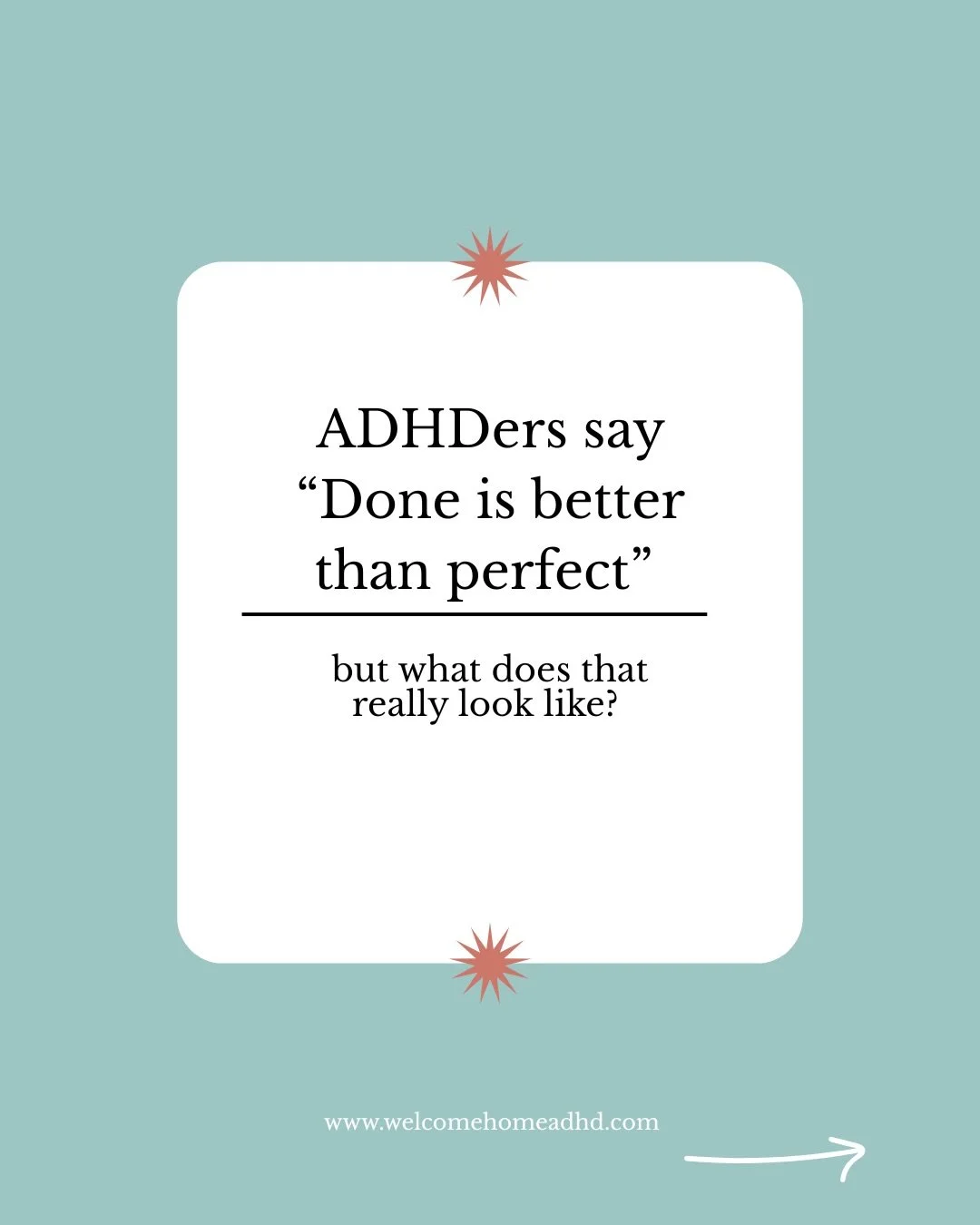 Done > perfect
If you have ADHD, perfectionism will keep you stuck every time.
Waiting for the &ldquo;right&rdquo; mood.
Rewriting the email 6 times.
Not starting because perfect seems unobtainable.

But here&rsquo;s the shift:
Done builds momentu
