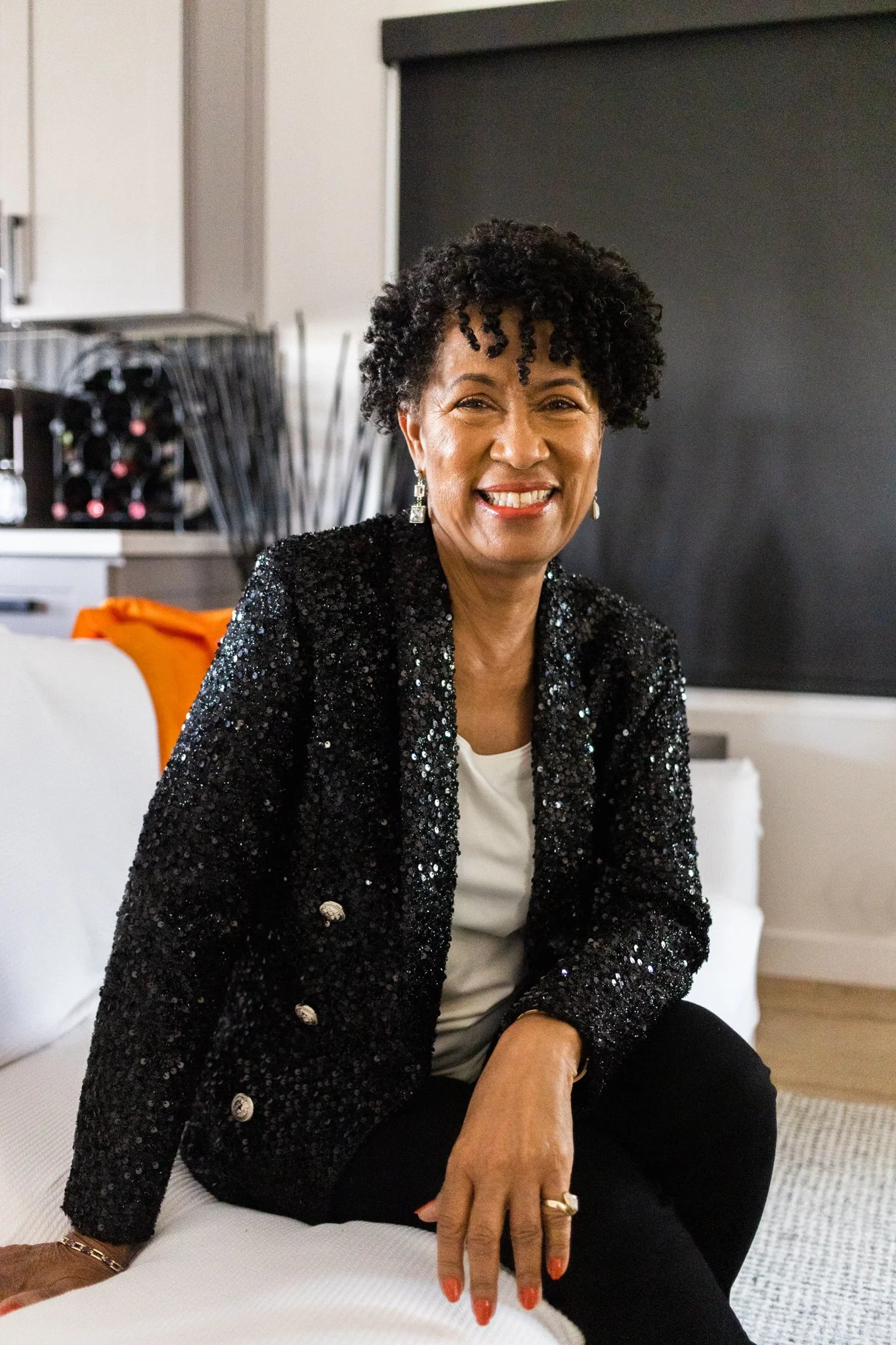 Photo of black woman with sequin jacket | California Brand Photography by Bernadette Marciniak of Sol Haus Media