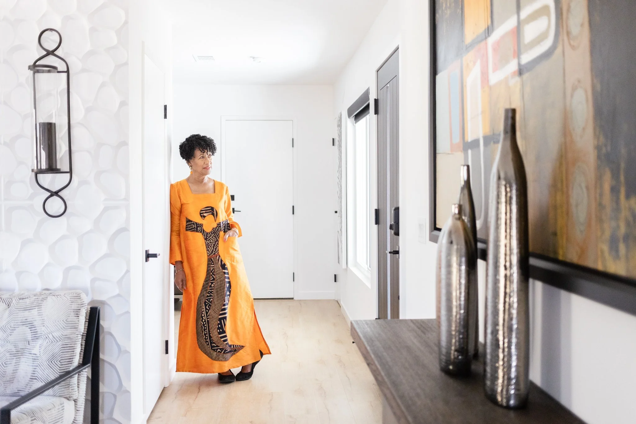 Executive and life coach Norma Hollis in an African dress during her Los Angeles brand photography session