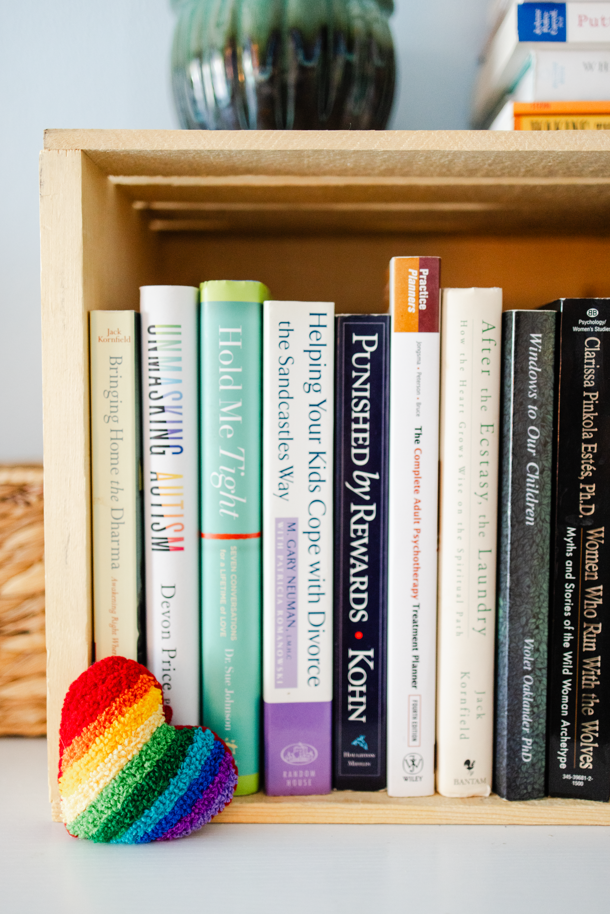 A collection of books in an LMFT's office for her brand photo shoot.