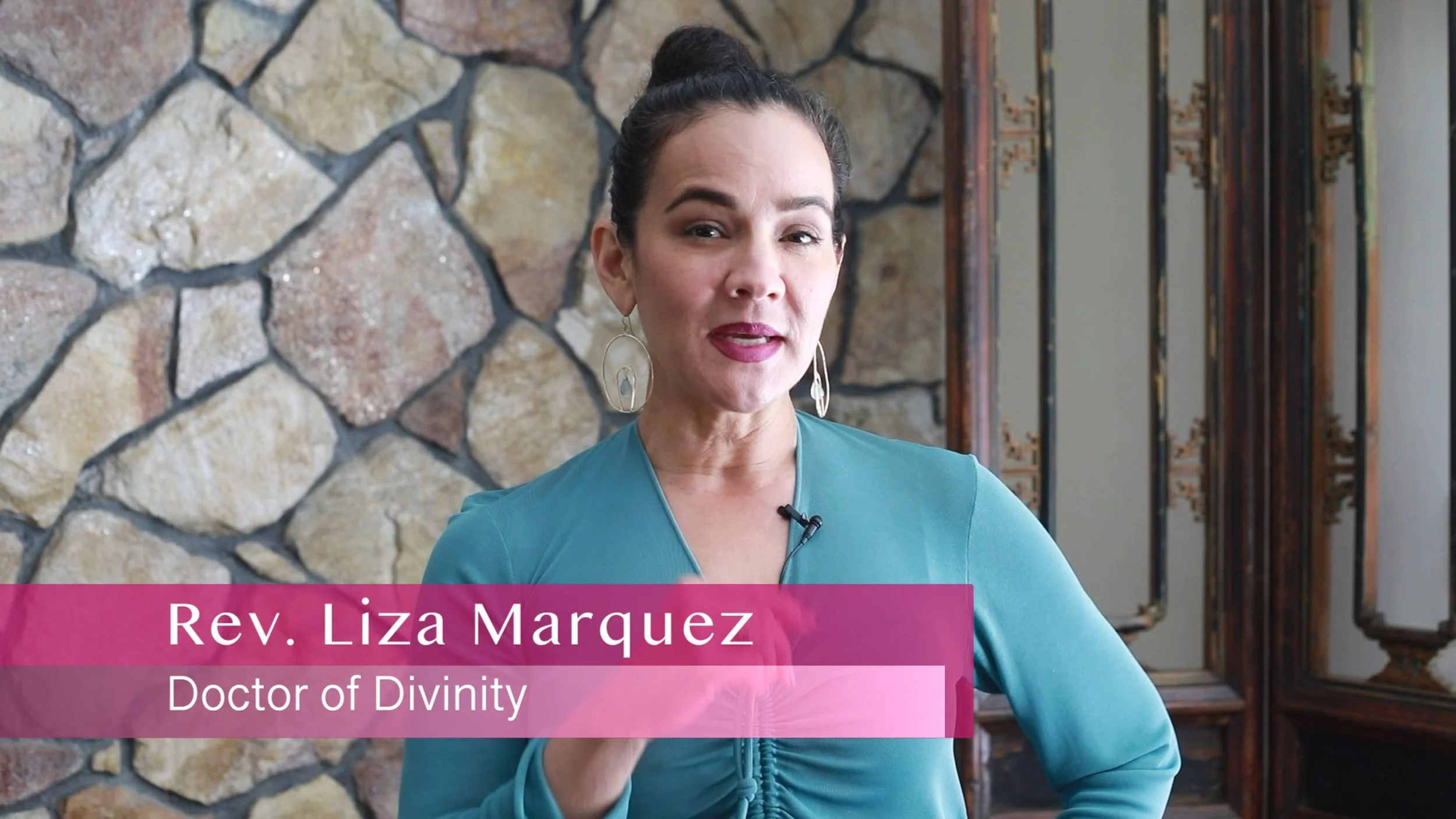 Dr. Liza Marquez speaking directly to camera during a hybrid speaker reel and personal brand video about consciousness and personal transformation.