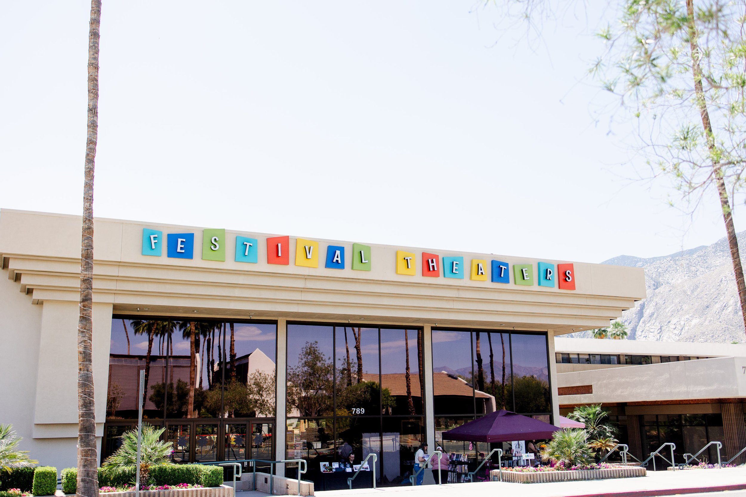 Exterior of the Palm Springs Festival Theaters during Palm Springs Book Fest.