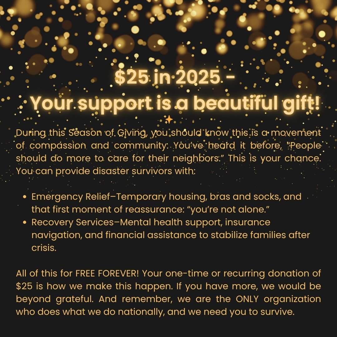 The Red Cross and organizations like it offer short-term solutions then recommend us for long-term recovery. We even have a data sharing agreement with the Red Cross. What we don’t share with them is money. In order to keep our doors open, pay