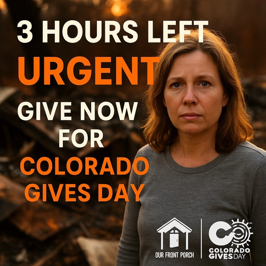 ⏰ ONLY 3 HOURS LEFT.
For disaster survivors, the clock doesn&rsquo;t stop when the fire goes out. The need continues long after the smoke clears.

Right now, in these final hours of Colorado Gives Day, you have the power to turn loss into stability, 