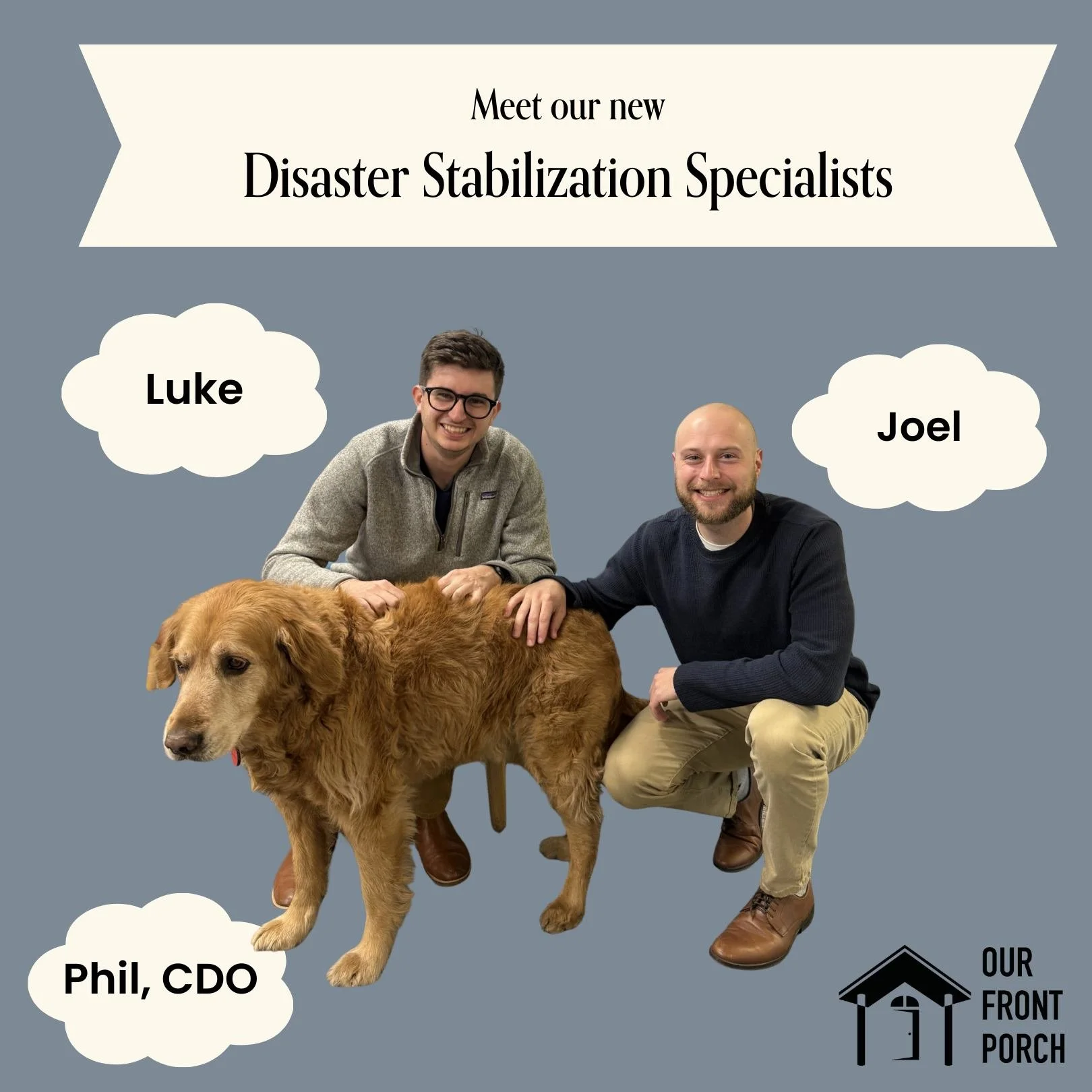 Meet Joel and Luke, our newest members of our team! As Disaster Stabilization Specialists, they help disaster survivors navigate complicated insurance issues, housing resources, and provide sustained support.

We flipped the script and asked Joel and