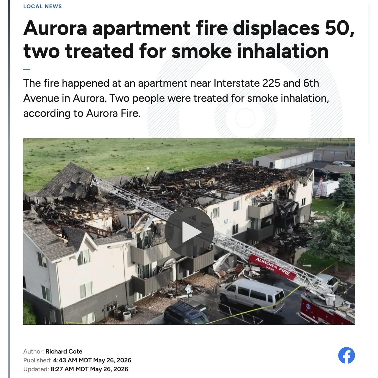 A devastating apartment fire in Aurora this morning displaced 50 people. We will be joining our partners at @cowyredcross tomorrow to provide support to everyone affected at the Disaster Assistance Center.

And huge should out to Debbie, Chelsea, and
