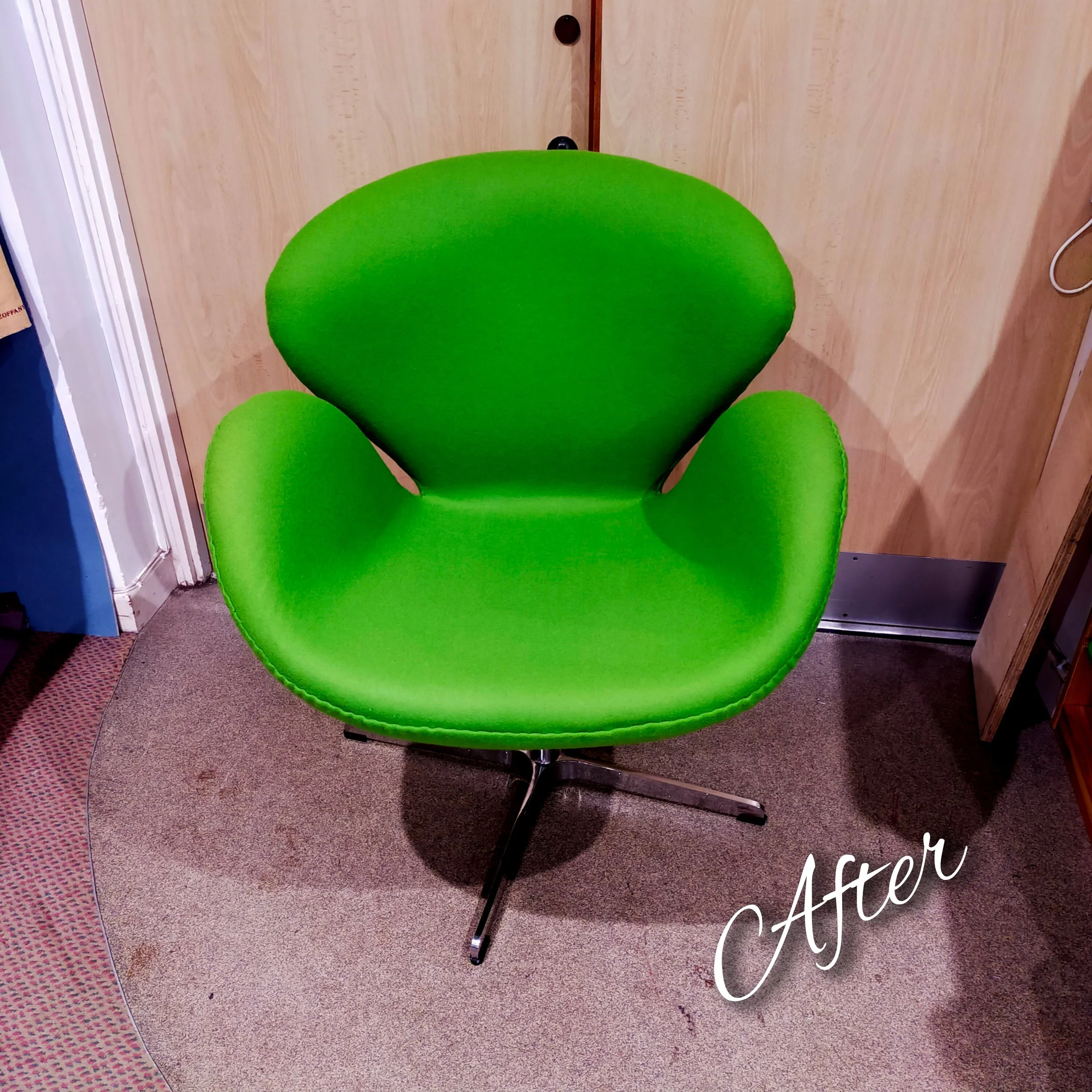 Arne Jabosen style Swan Chair. Abbotsford "Classic Melton" in Lime