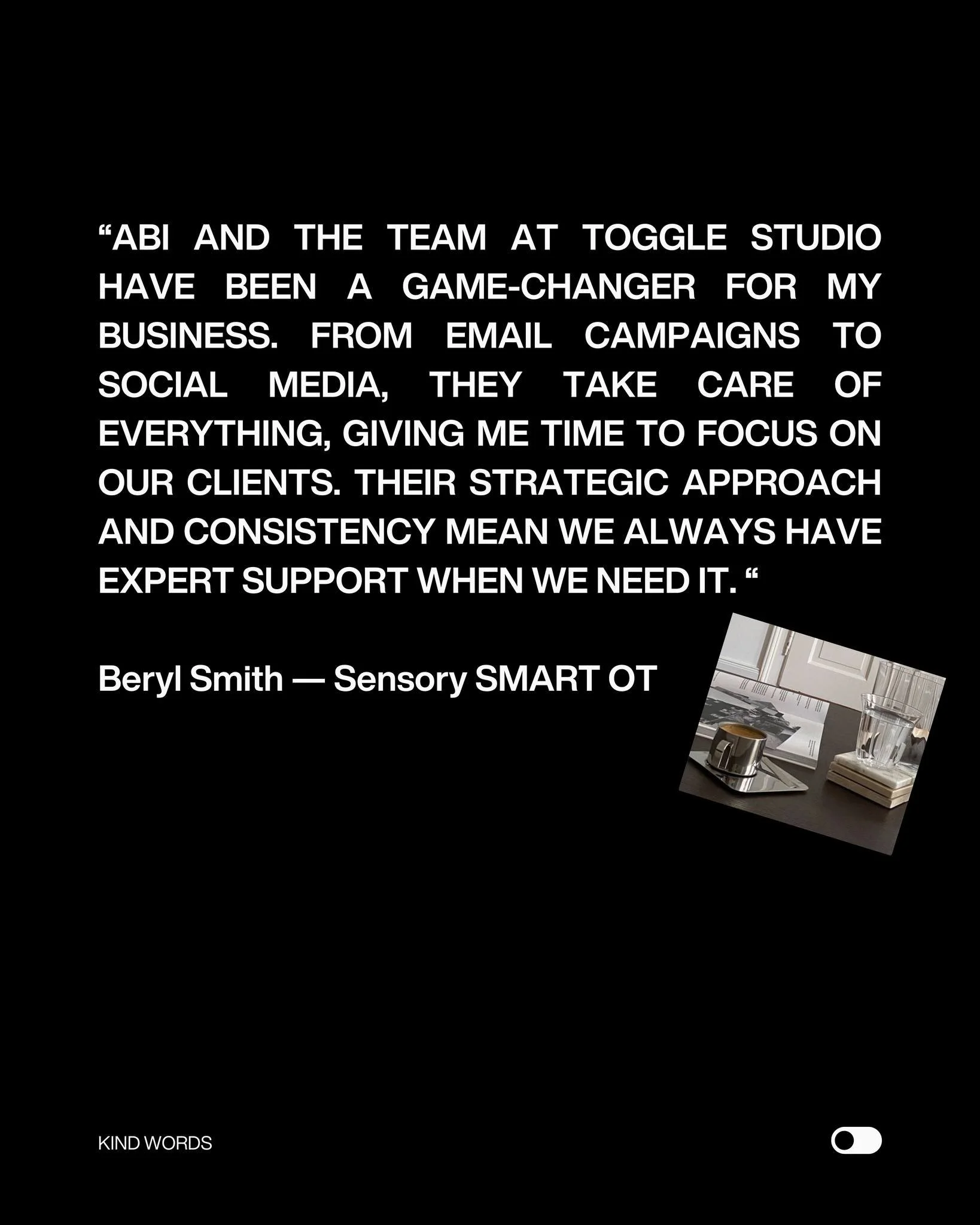 Supporting Beryl and the team at Sensory SMART OT has been one of those quietly impactful partnerships &mdash; the kind built on trust, rhythm, and shared purpose.

From social to email to digital strategy, we&rsquo;ve helped build consistency so the