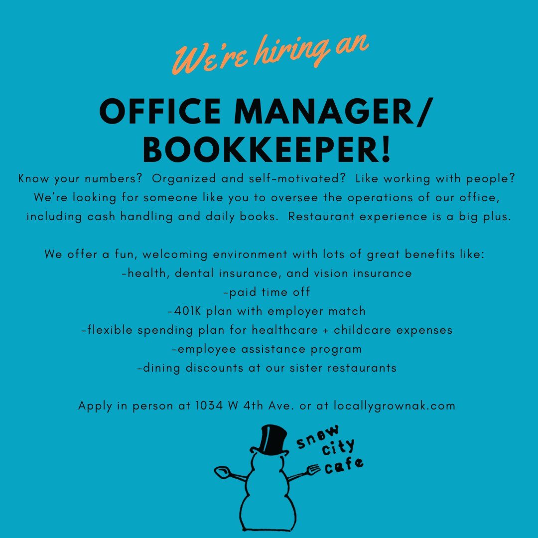 Come work with us! Apply in person or at locallygrownak.com.