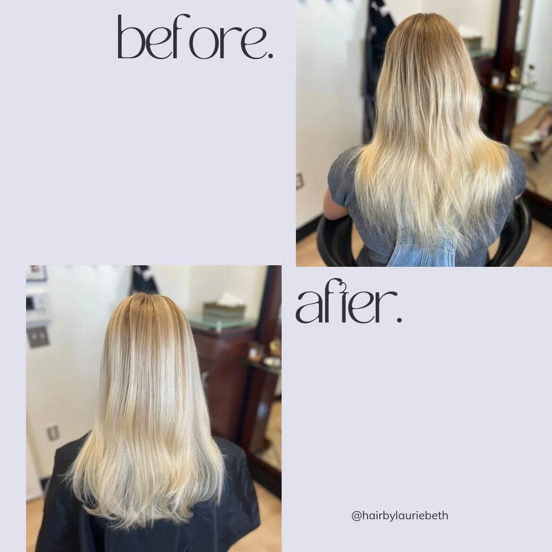 ✨ Before ➡️ After ✨
Bright, blended, and beautifully healthy blonde 🤍

This transformation is all about dimension, softness, and shine&mdash;no harsh lines, no brass, just effortless blonde that grows out beautifully. If you&rsquo;ve been dreaming o