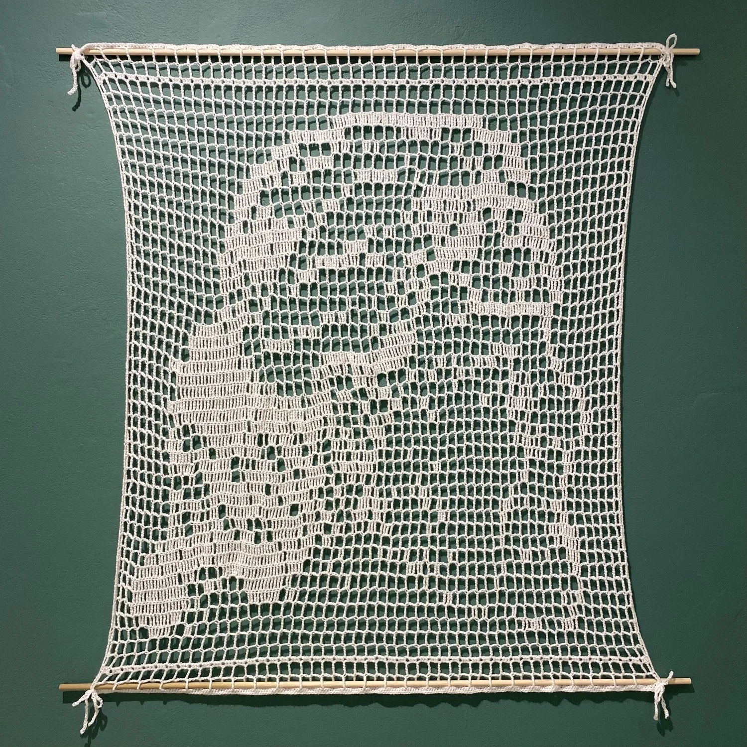 grandmothers triptych 01, 2022
(acrylic yarn on wooden dowels
36" x 38")