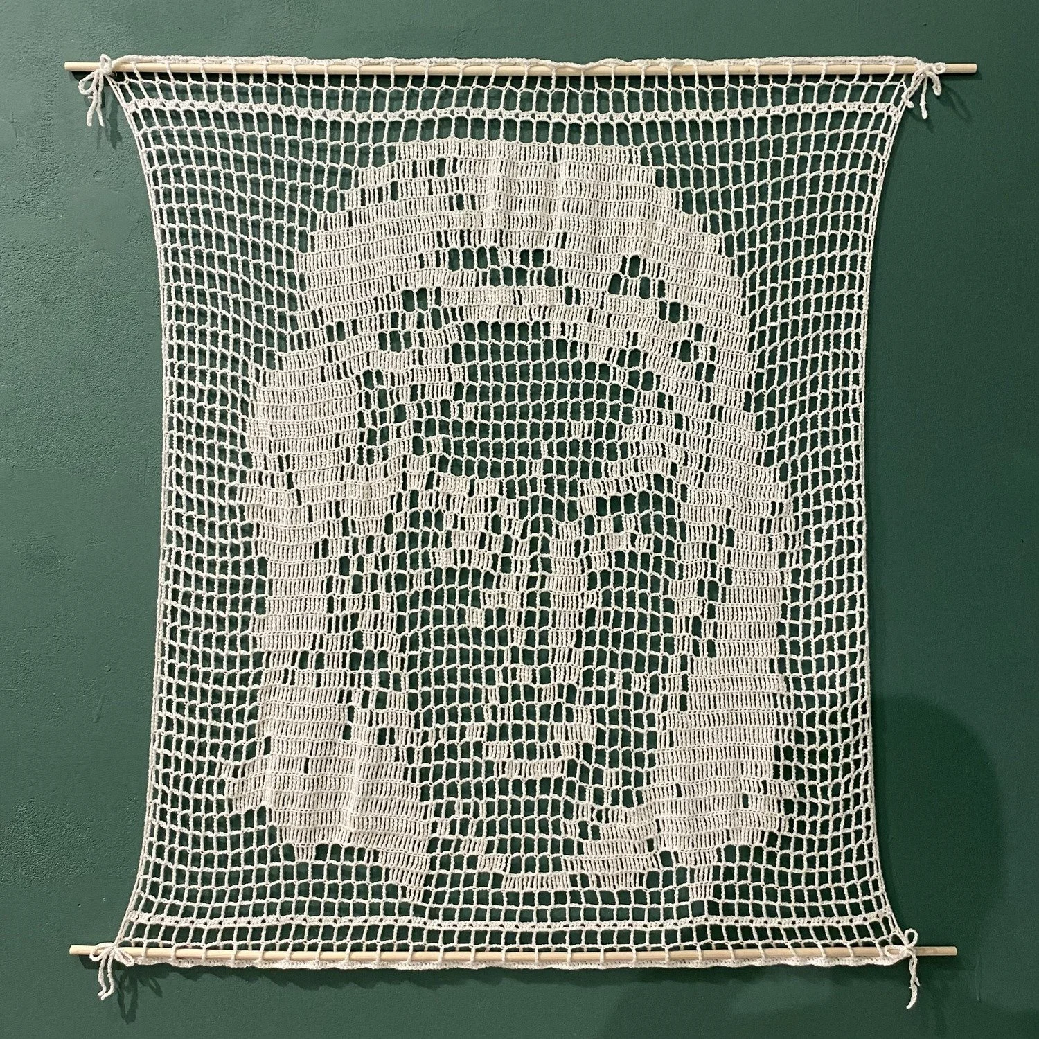 grandmothers triptych 03, 2022
(acrylic yarn on wooden dowels
36” x 38”)