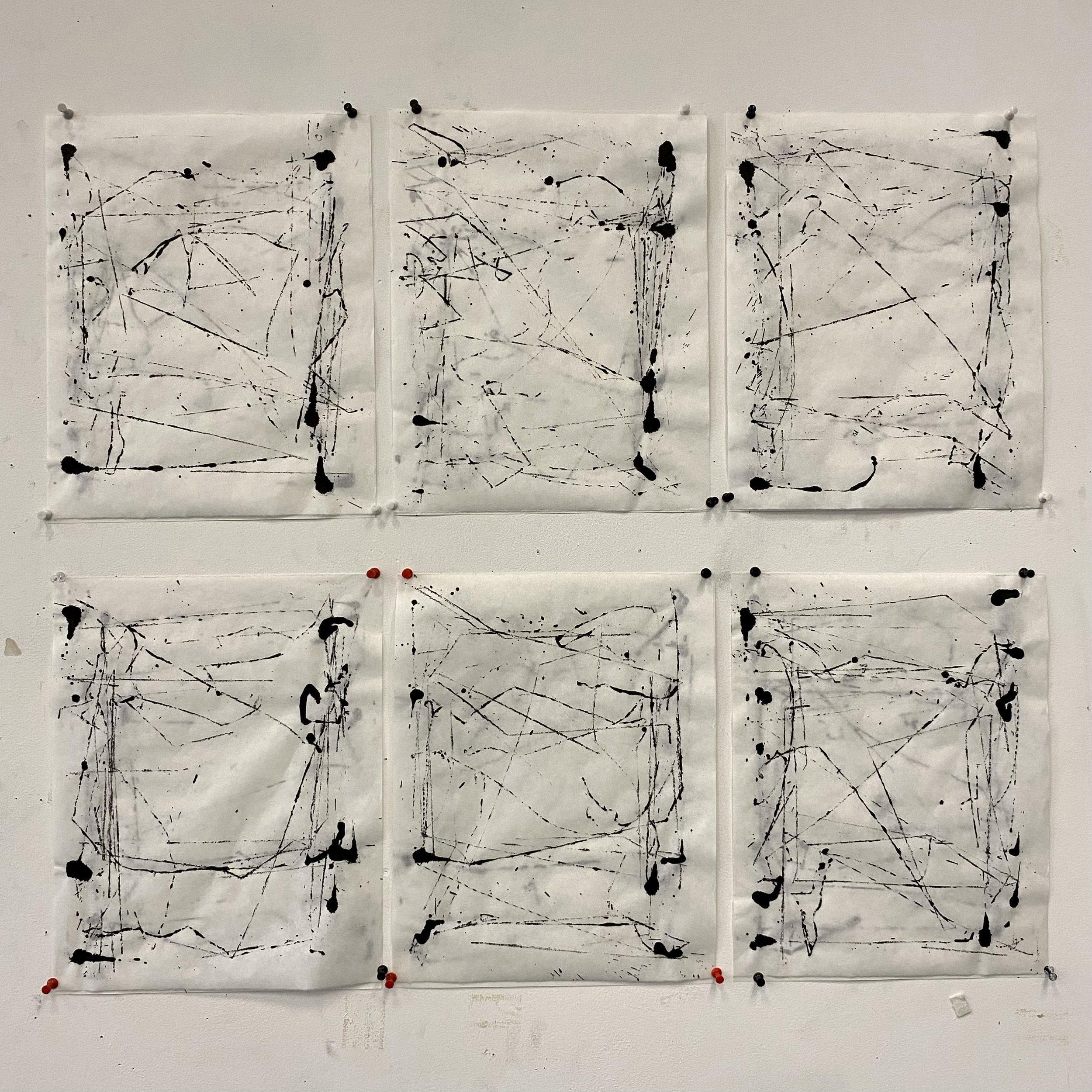 pinball, 2023 (ink on japanese rice + drawing paper 11" x 14")