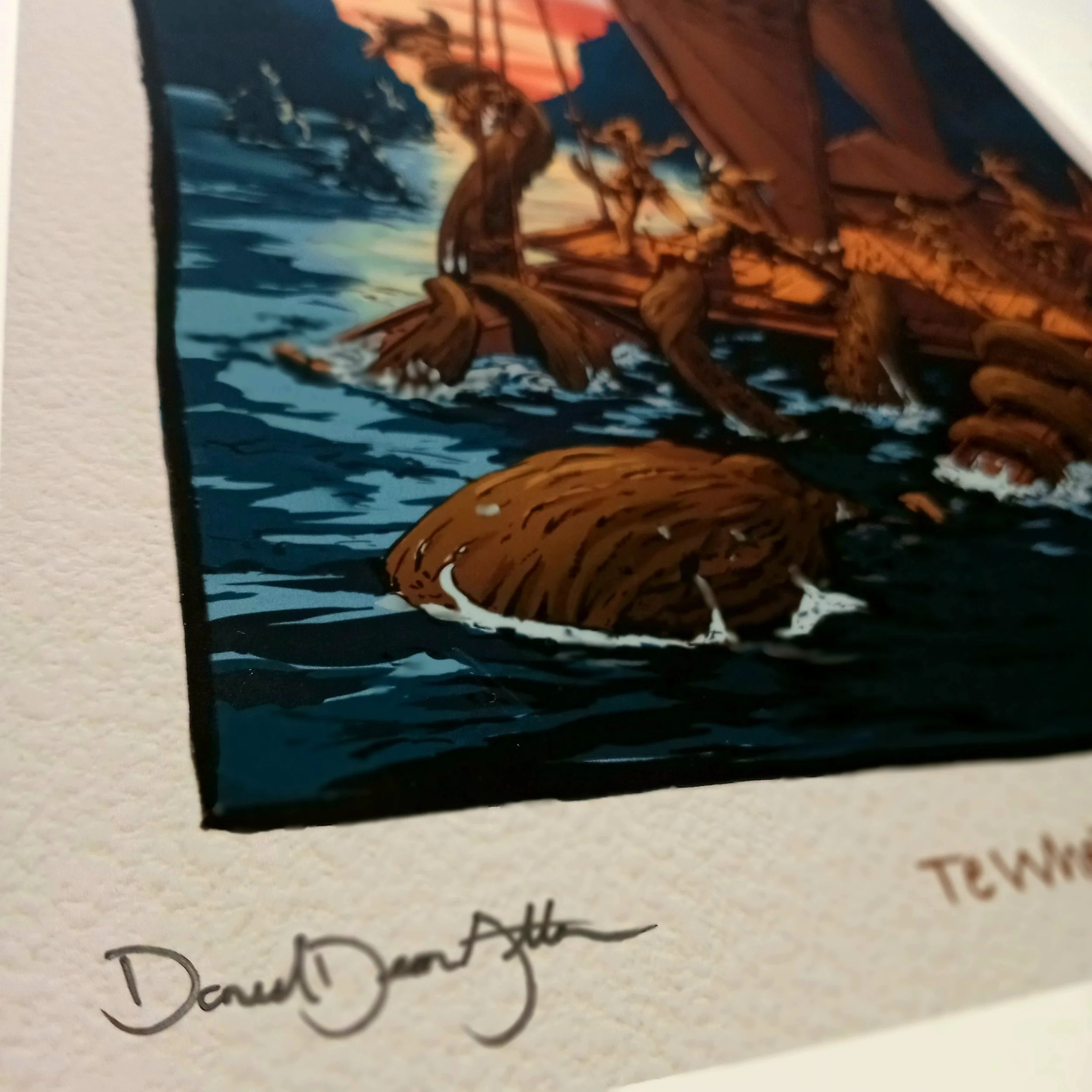Artist signature on Te Wheke a Muturangi limited edition Māori art print