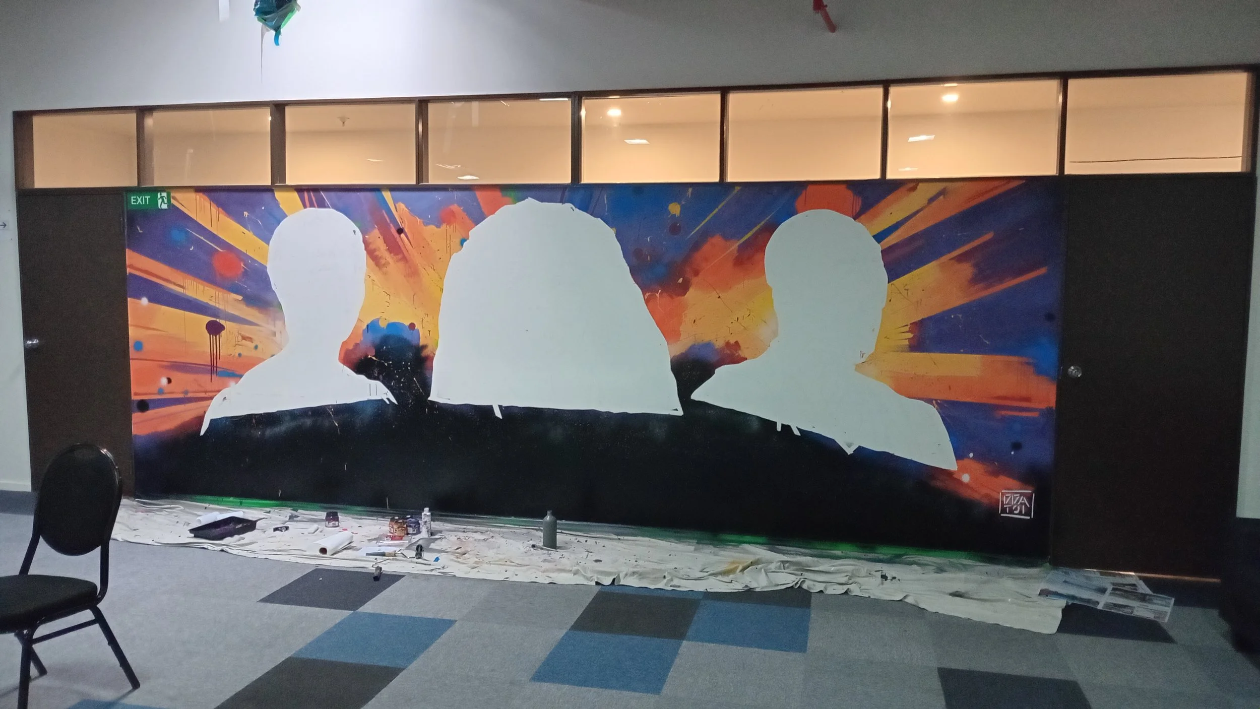 Background painted in with the portraits still to go.