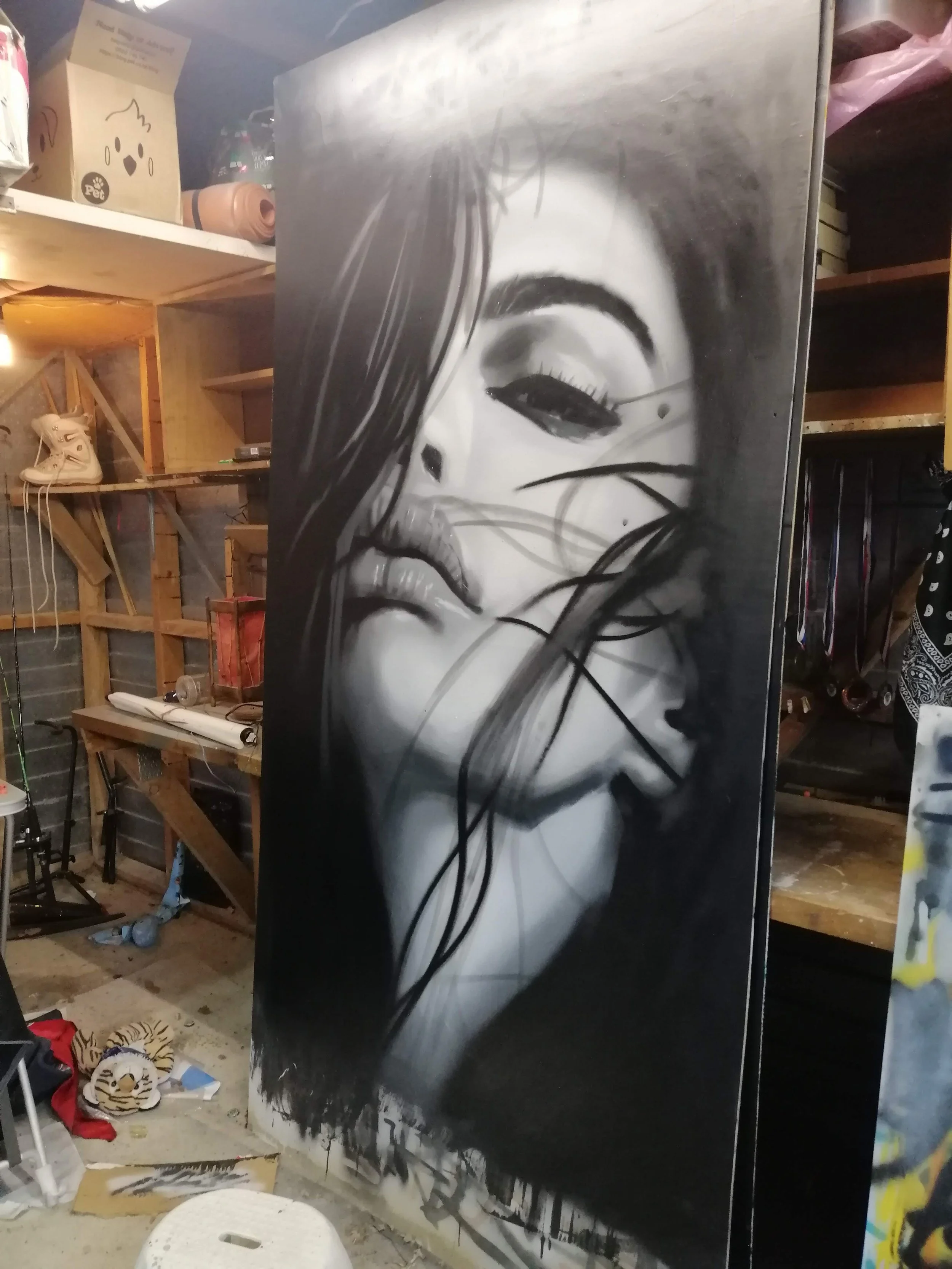 Female black and white portrait mural 