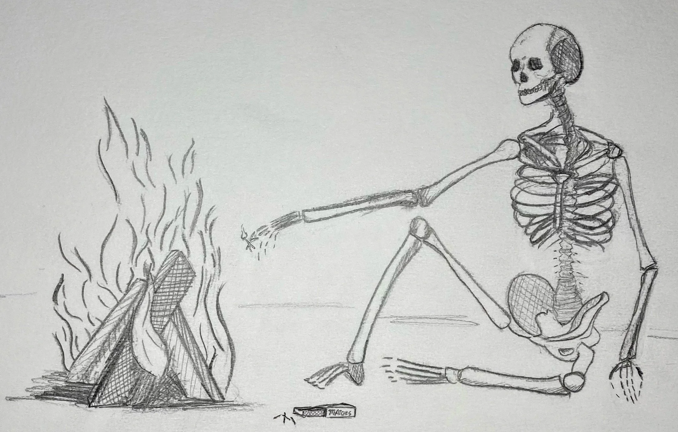 skeleton at a fire