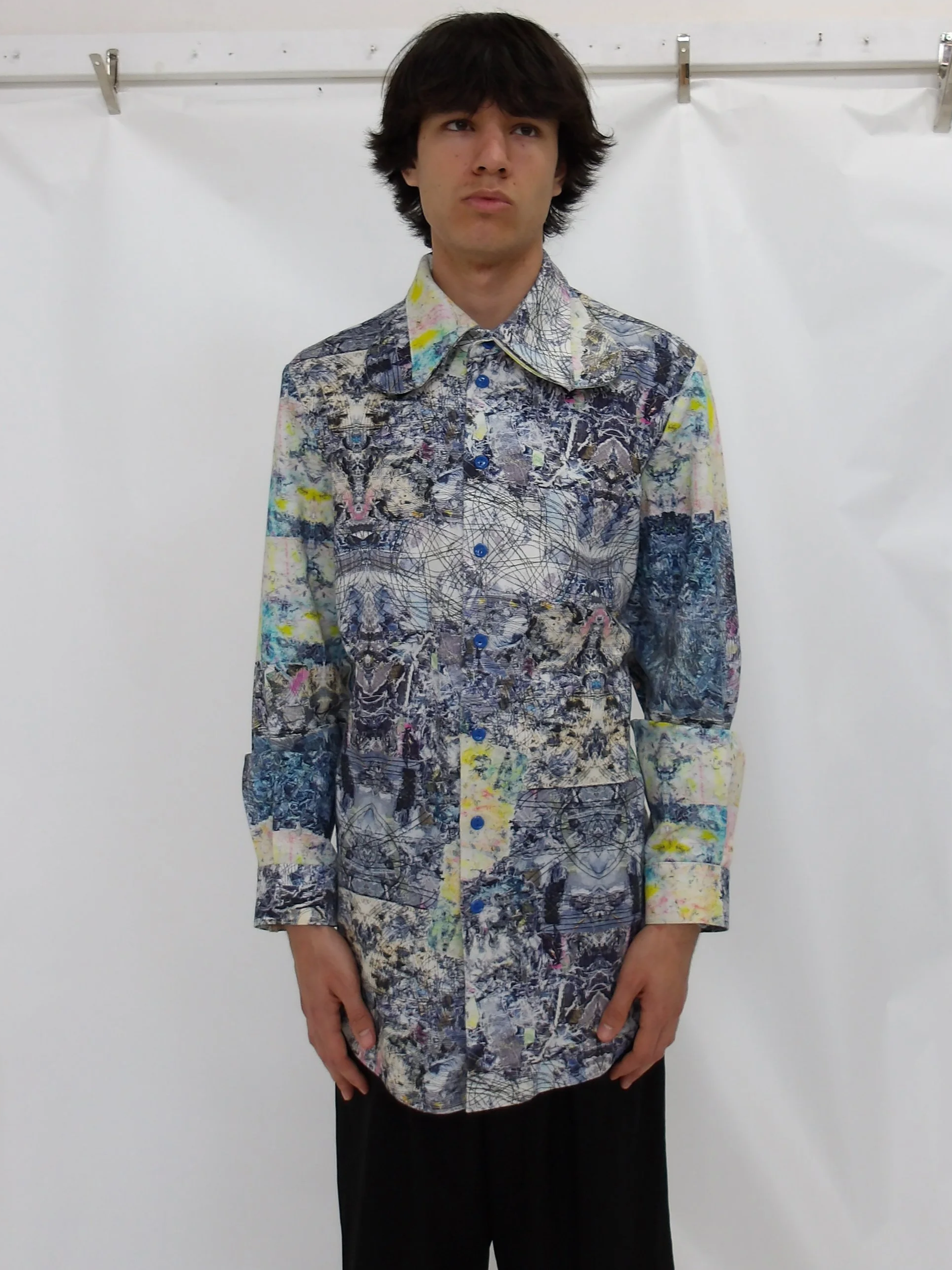 Denim on denim - Double Collar Digital Print shirt XL