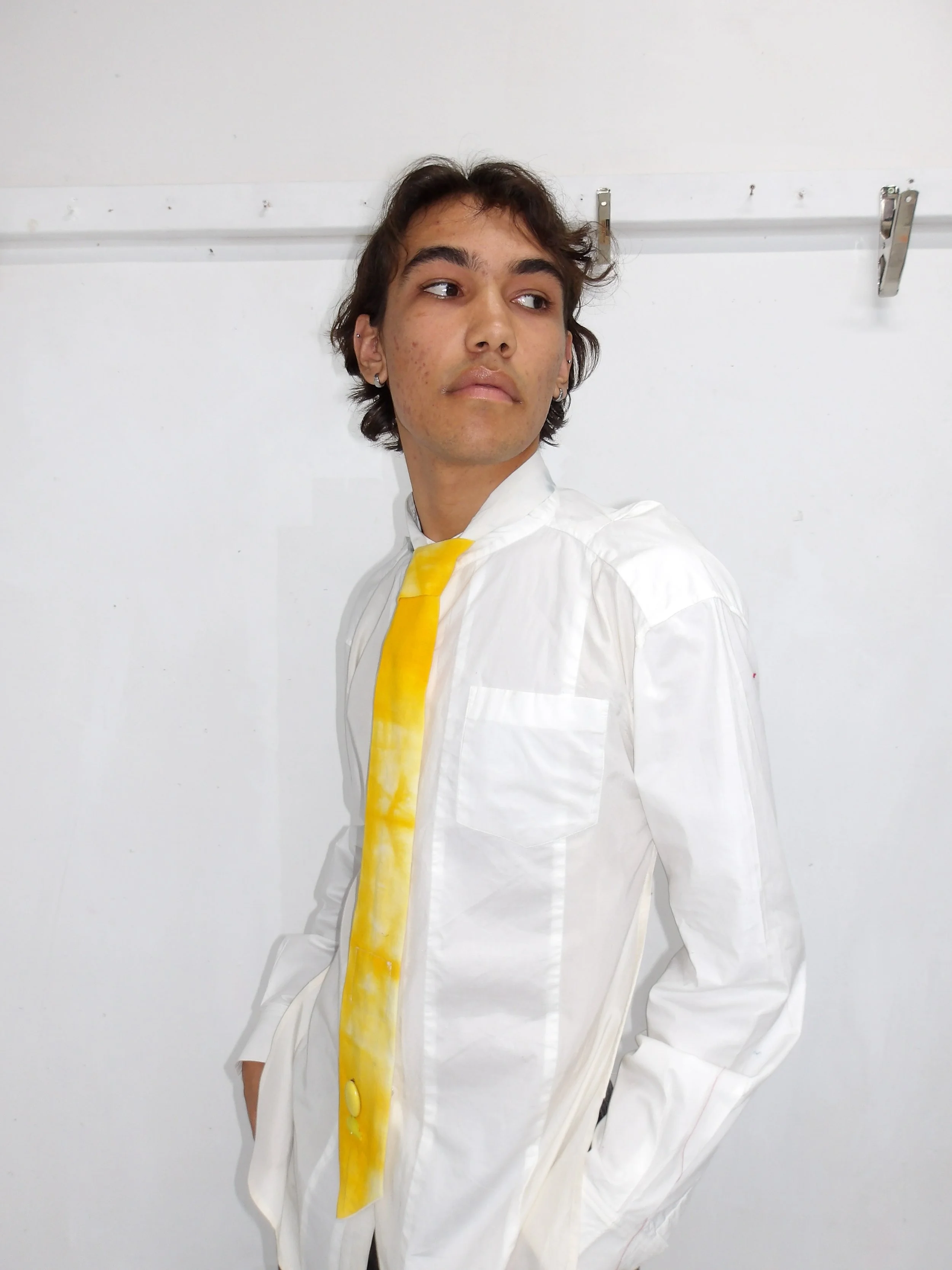 Yellow tie-dye with yellow beads and adornments