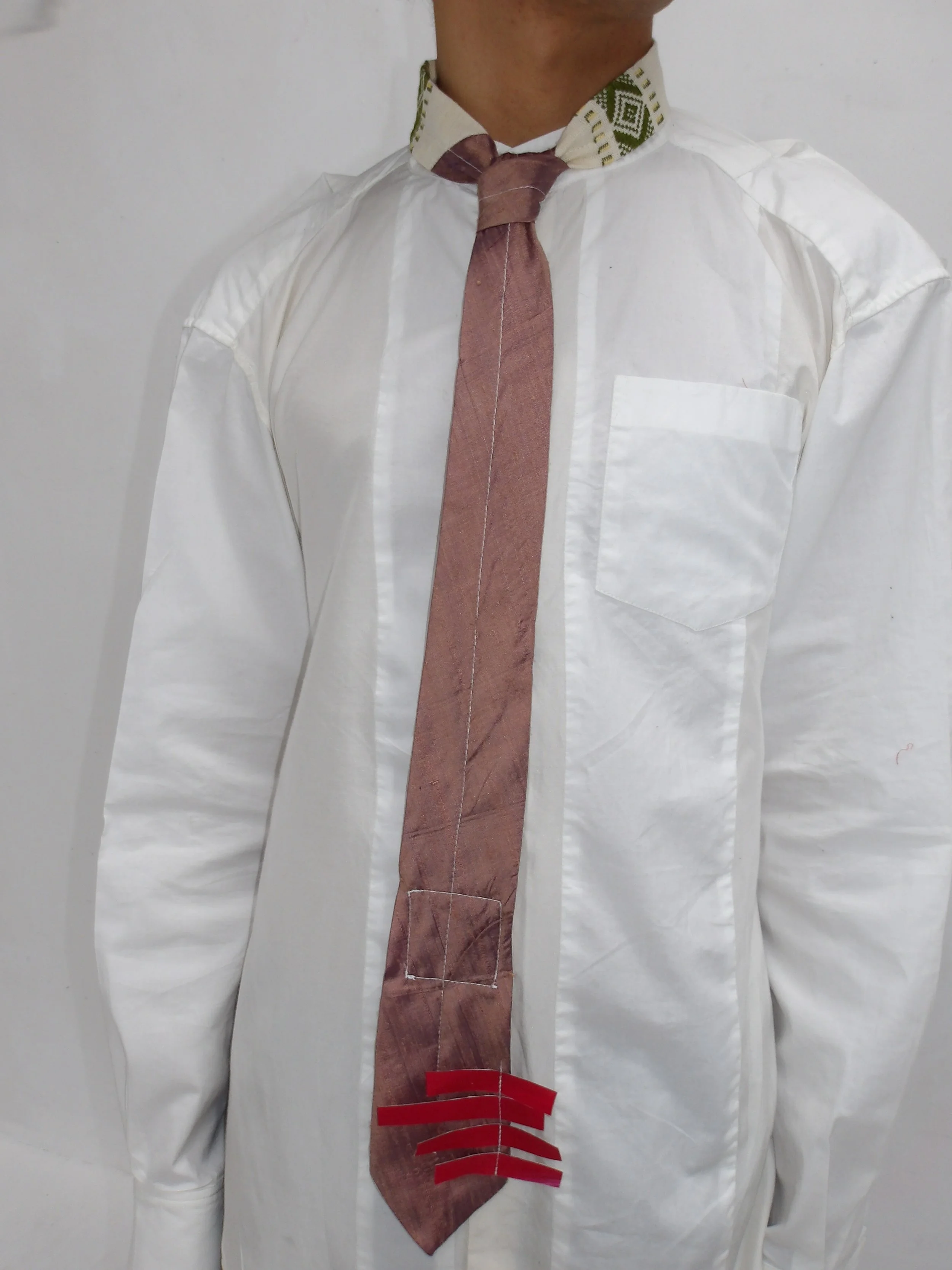 80's Silk with red stripe appliqué