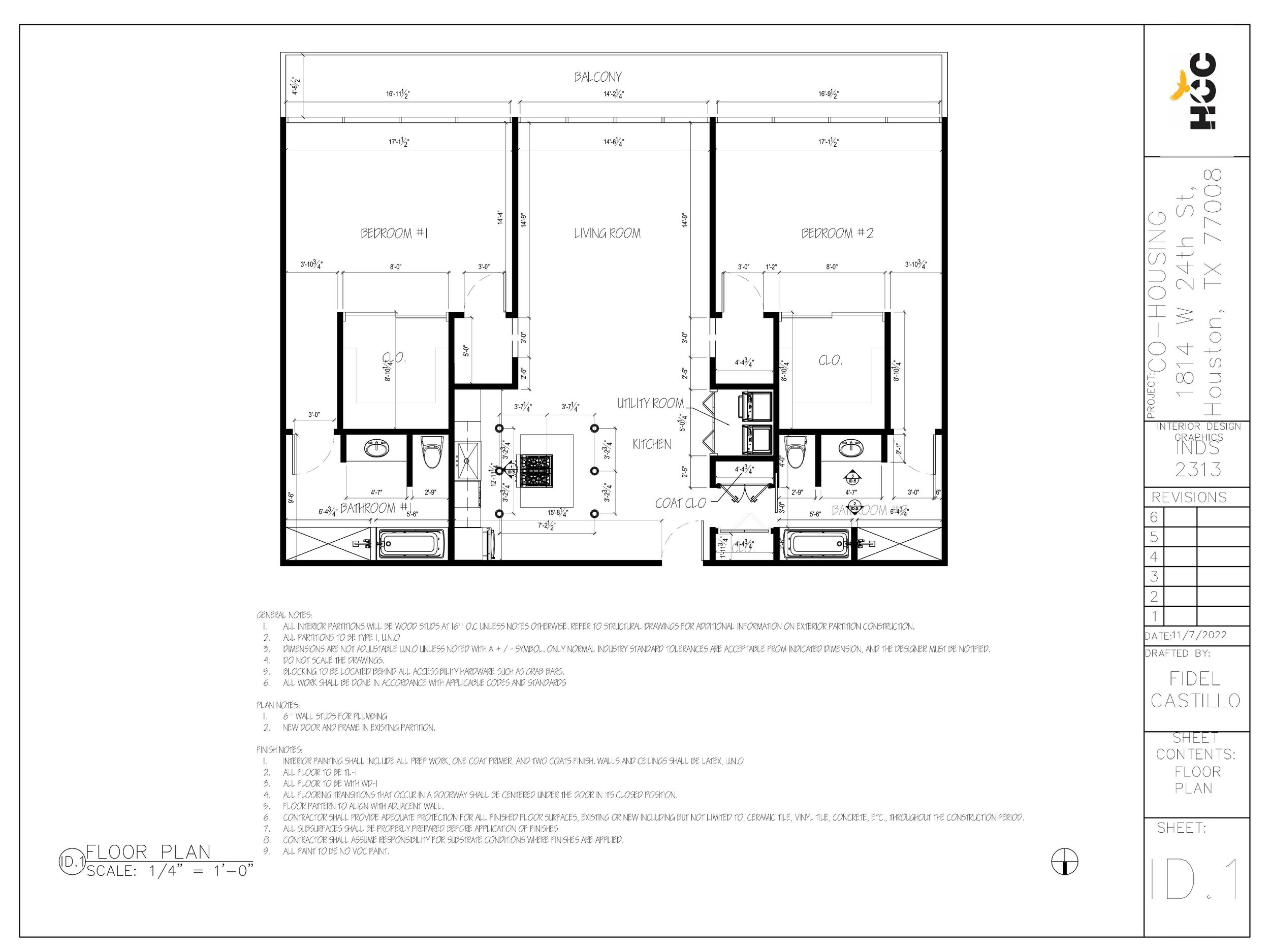 Single Family I – 2 Bed Room, 2 Bath, 1800 SF Floor Plan