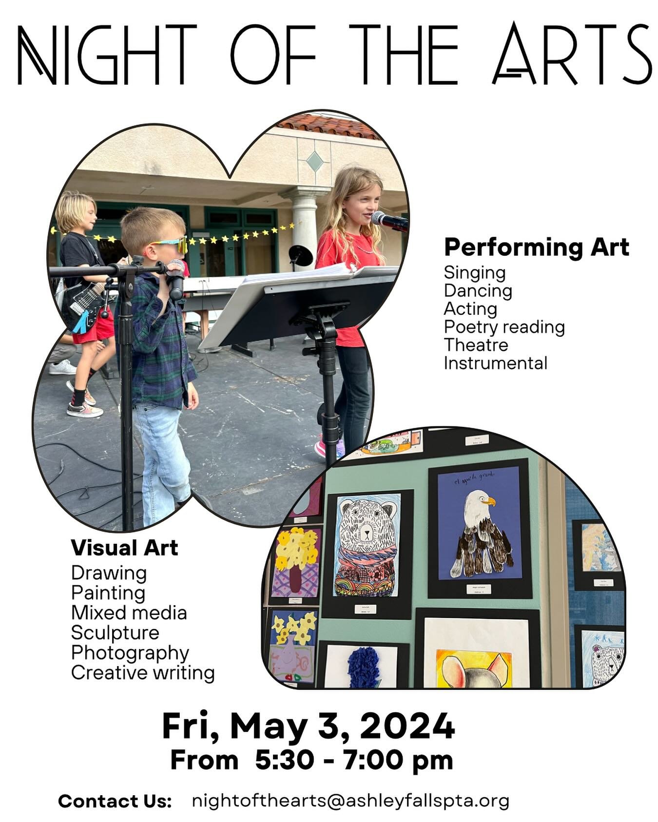 Visual Art Submission Deadline is May 1st. 
Any art created outside of school can be submitted to the Night of the Arts box in the front office. Please make sure your student removes any art from frames and attaches a sticker to the back or bottom of