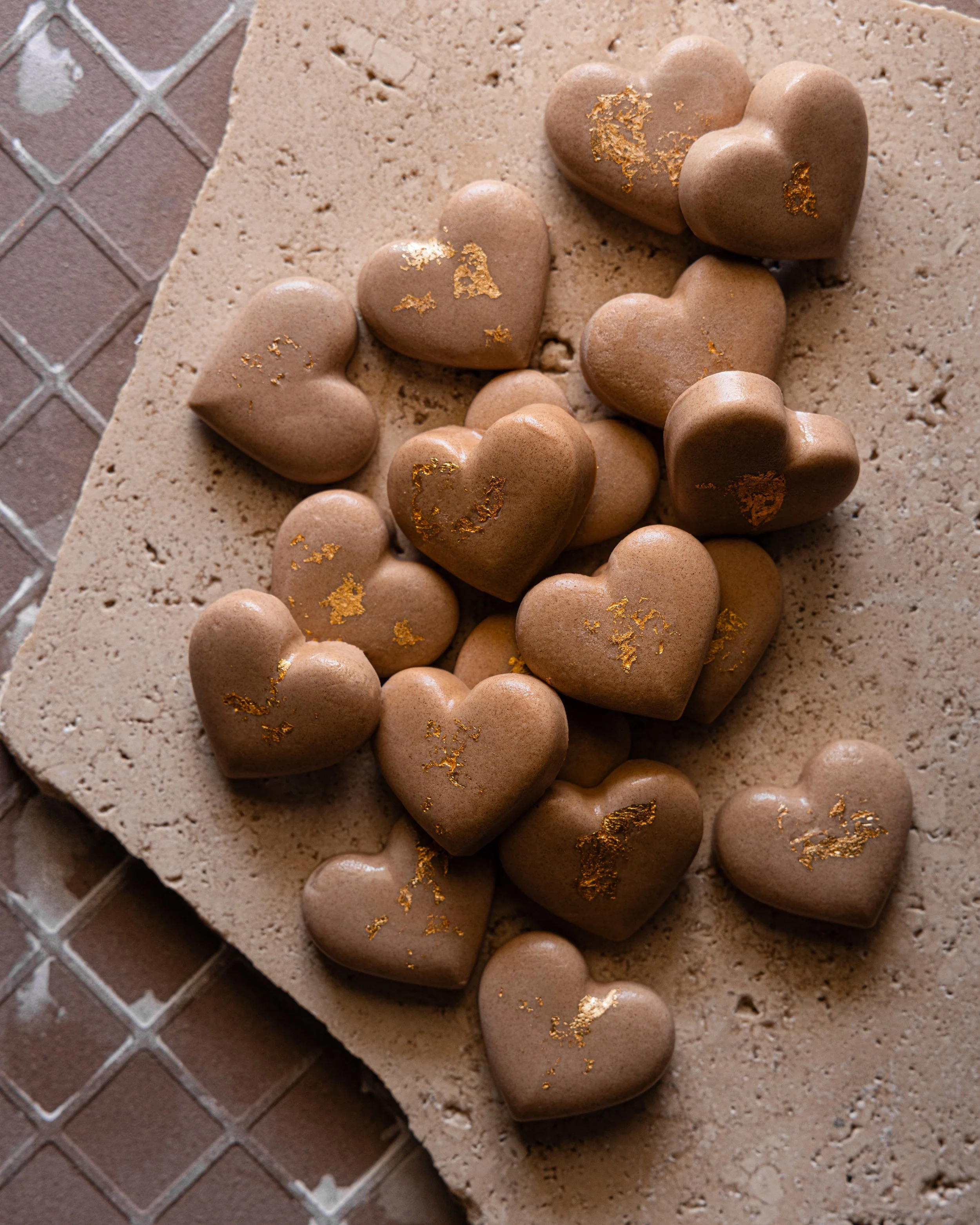 carob coconut cream gummy hearts.
