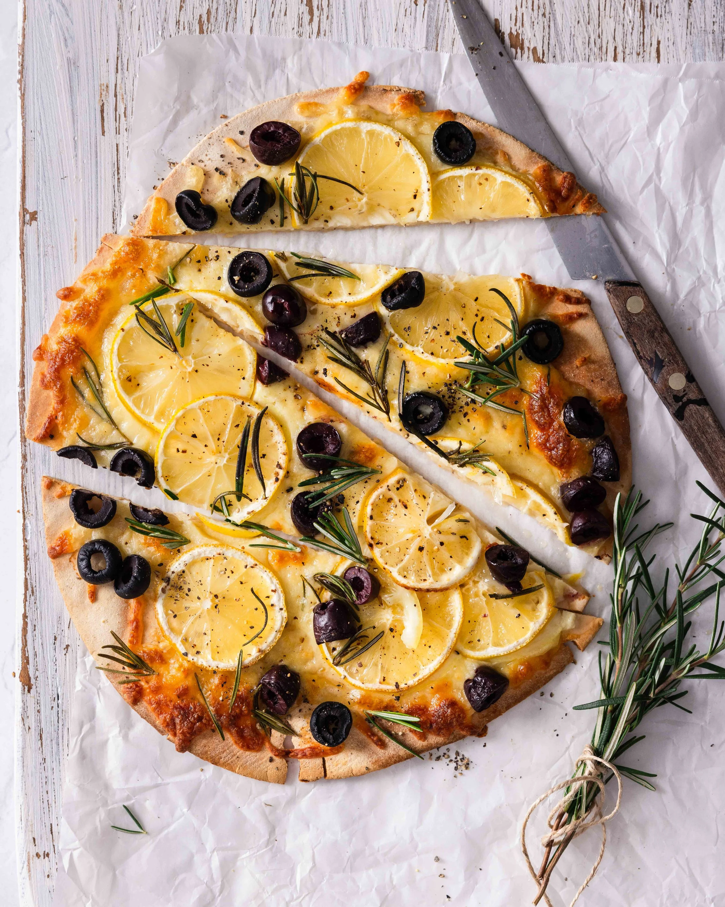 lemon, rosemary & olive pizza.