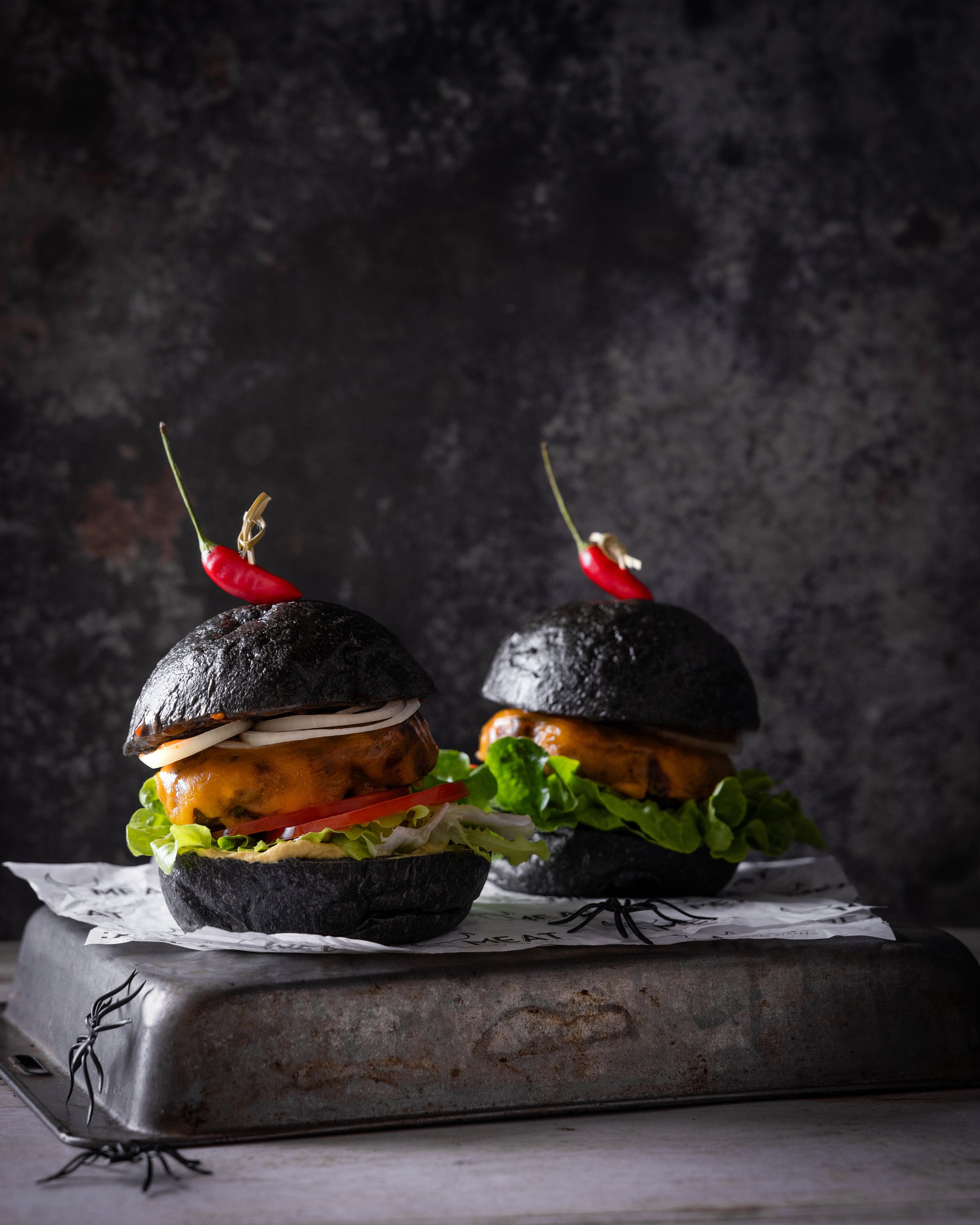 spooky halloween burgers.
