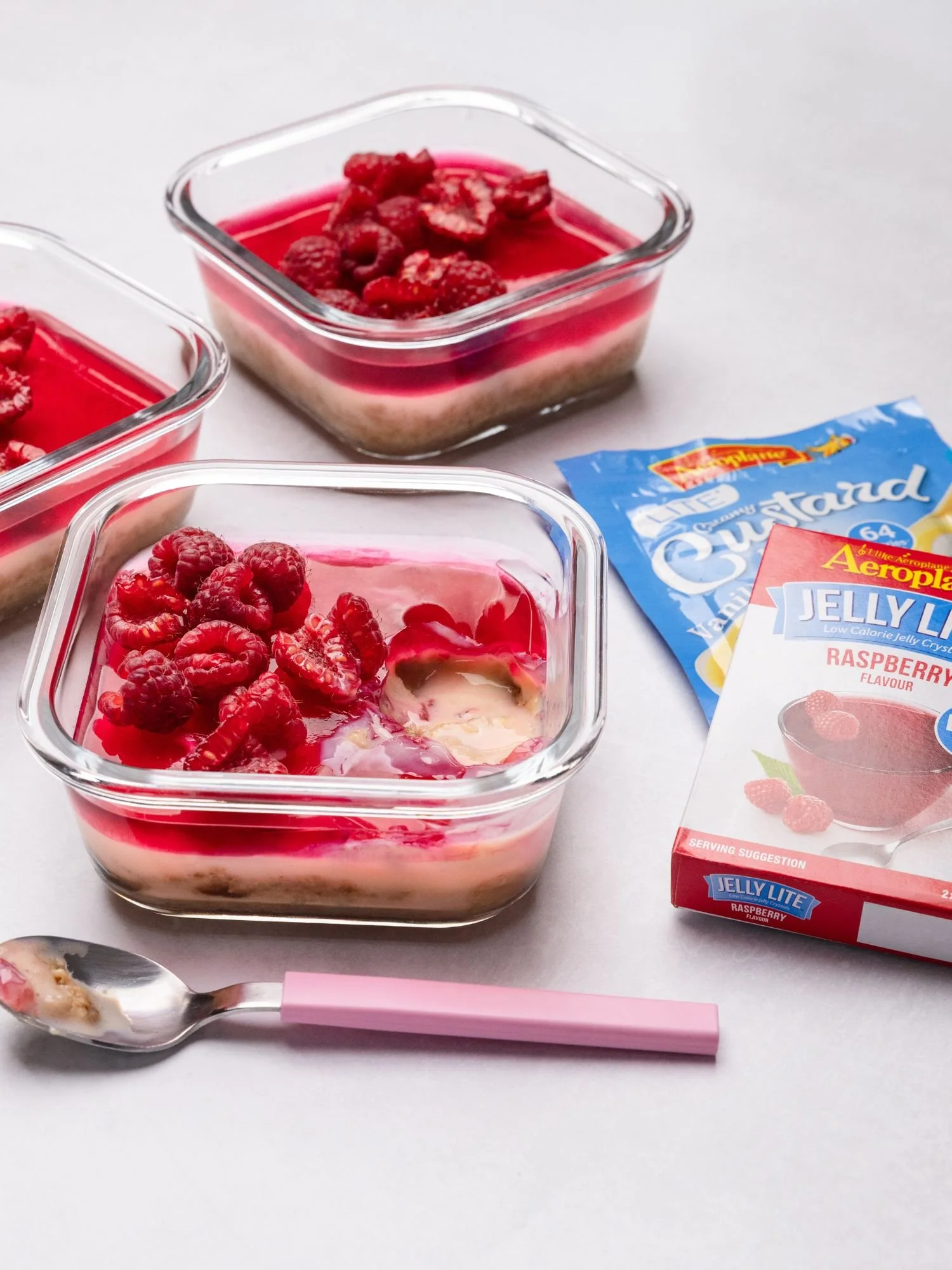 Raspberry Aeroplane Jelly overnight Weet-Bix topped with raspberries