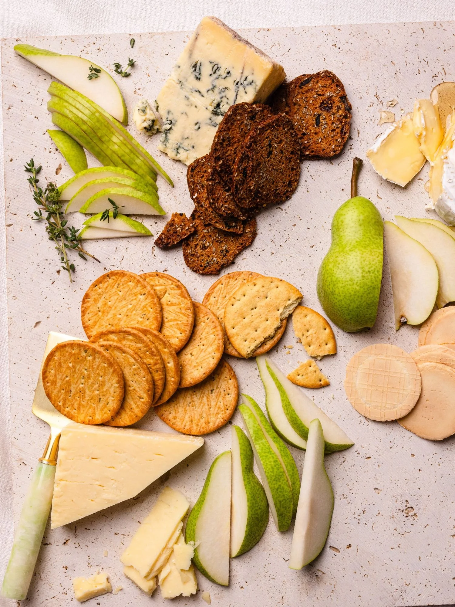 Cheese platter featuring Australian Pears, cheese and crackers