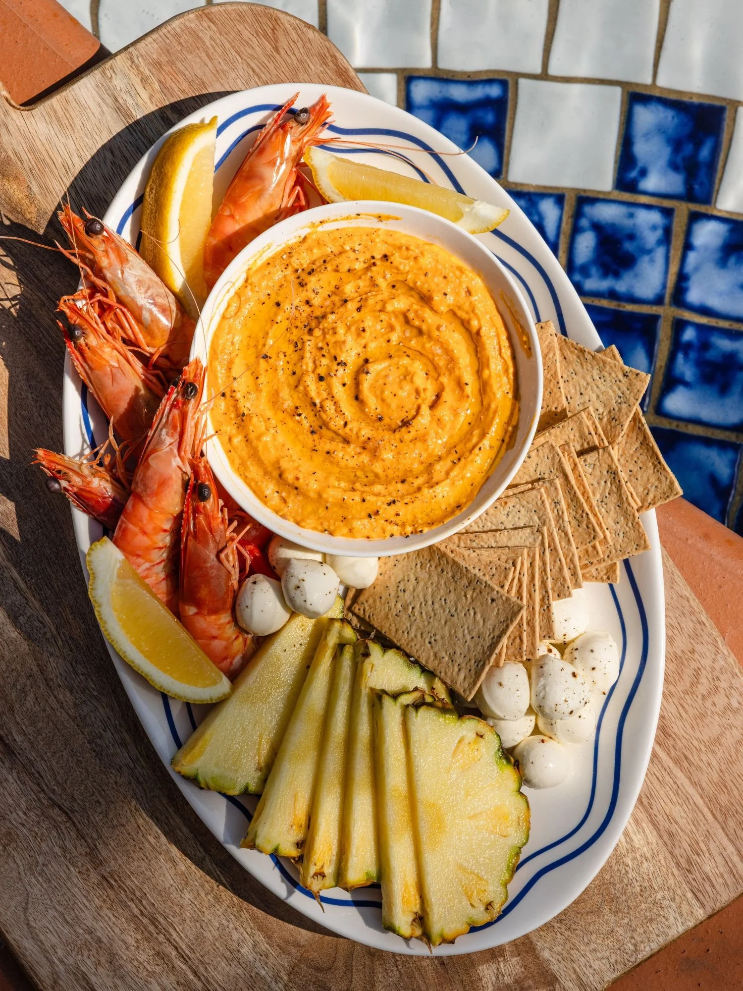 Platter with seafood and harissa dip from Sweet Potatoes Australia